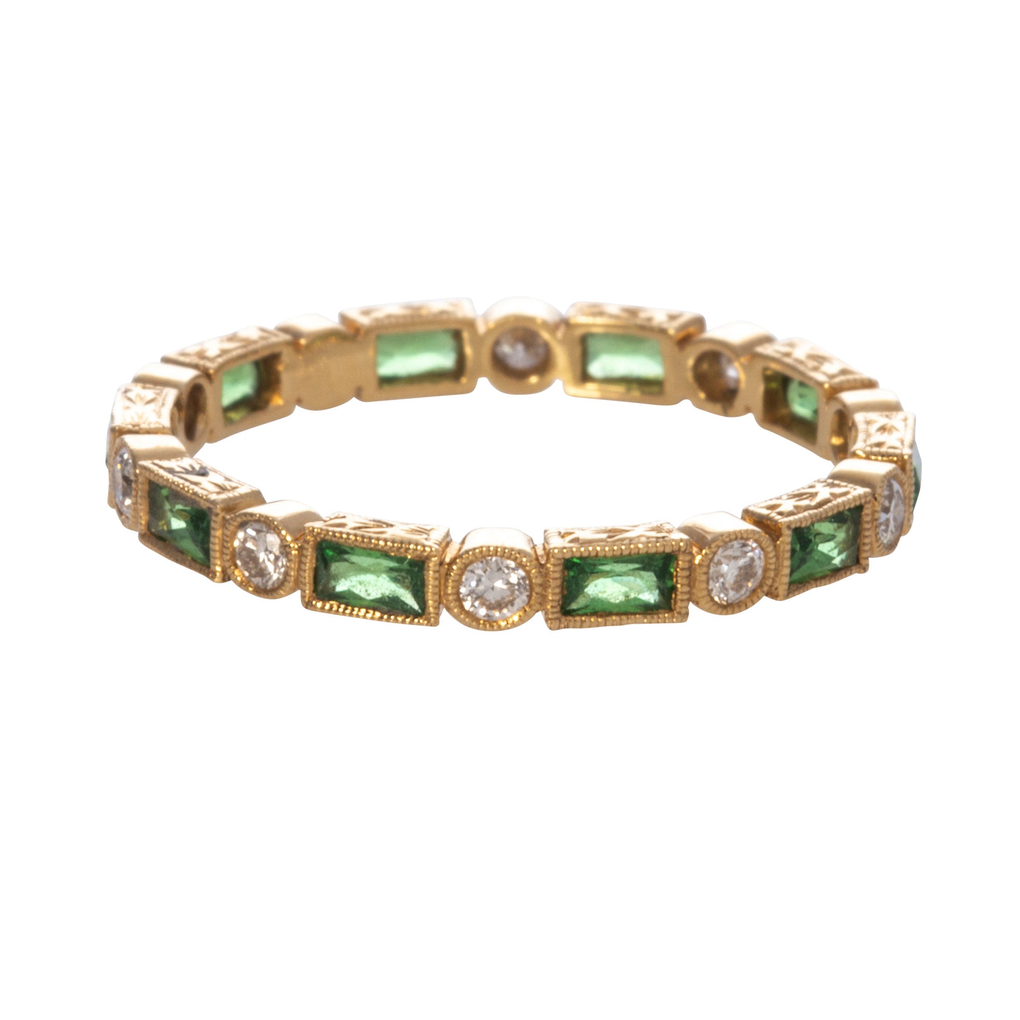 Exquisite 18K Yellow Gold Tsavorite and Diamond Eternity Band - Perfect for Anniversaries, Engagements & Special Occasions