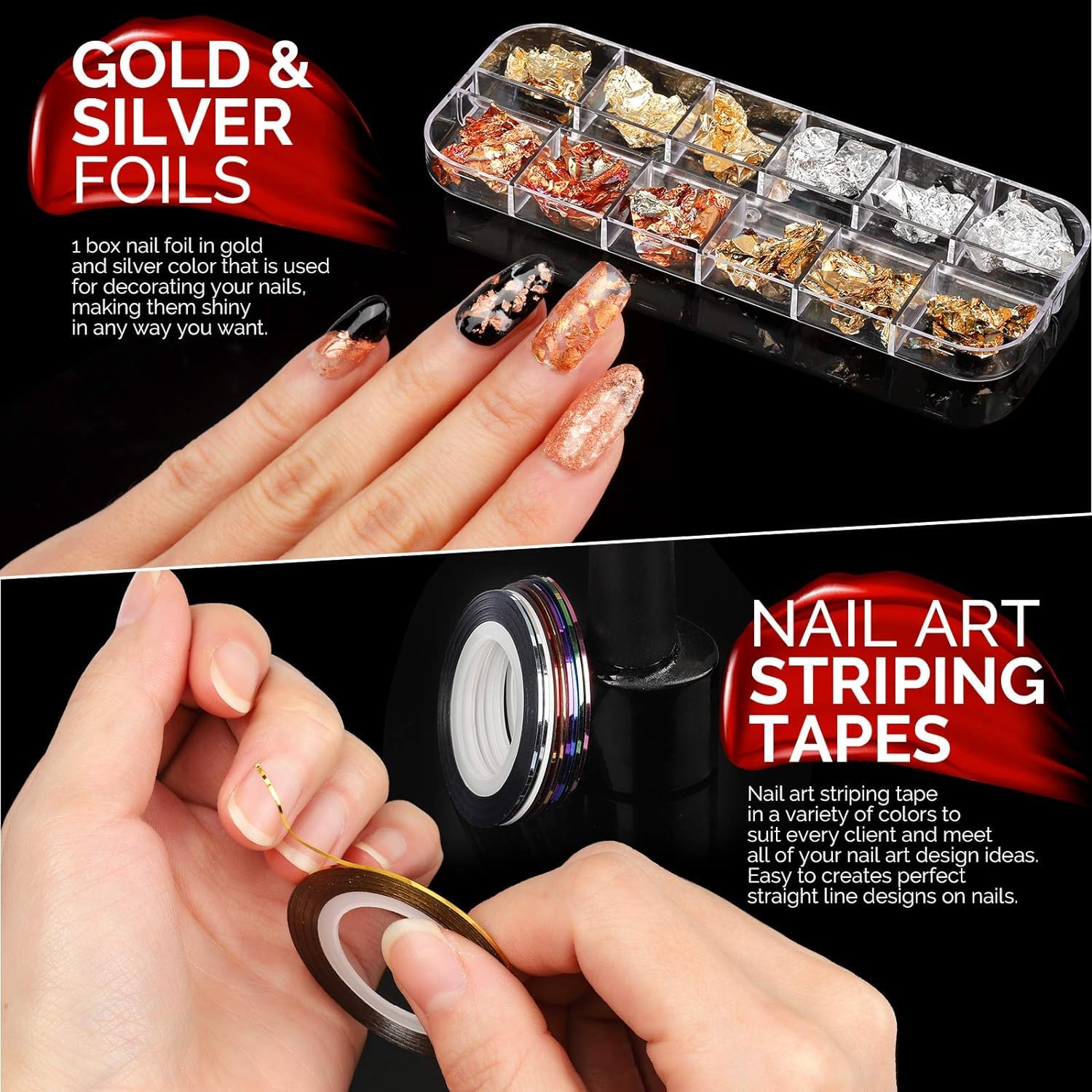 Professional Nail Extension Kit for Beginners - Complete Nail Art Supplies Set with Brushes, Dotting Tools, Stickers, Rhinestones, Foil & Tapes | DIY Manicure, Salon Quality Nail Design at Home