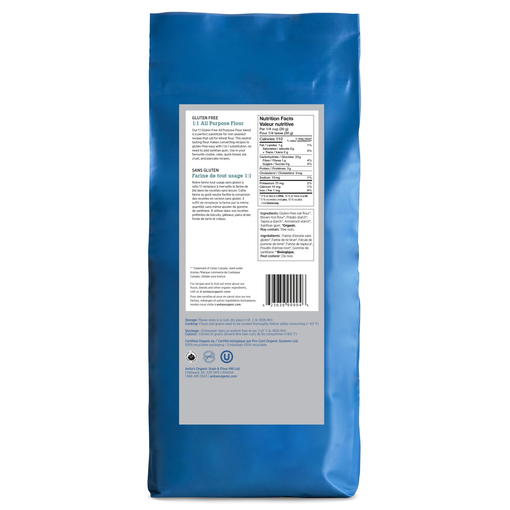 Anita's Organic Mill - Organic Gluten Free All Purpose Flour 1kg (2.2 lb) for Baking Bread, Cakes & Cookies | Non-GMO, Vegan Friendly | Perfect for Home Bakers & Healthy Cooking