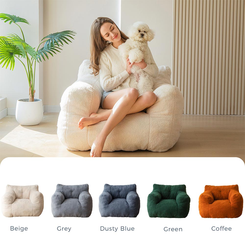 MAXYOYO Sherpa Bean Bag Chair - Boucle Tufted Bean Bag Couch for Living Room, Bedroom & Game Room - Soft Lazy Sofa for Adults & Kids - Cozy Beige Lounge Seating for Relaxing, Reading & Movie Nights