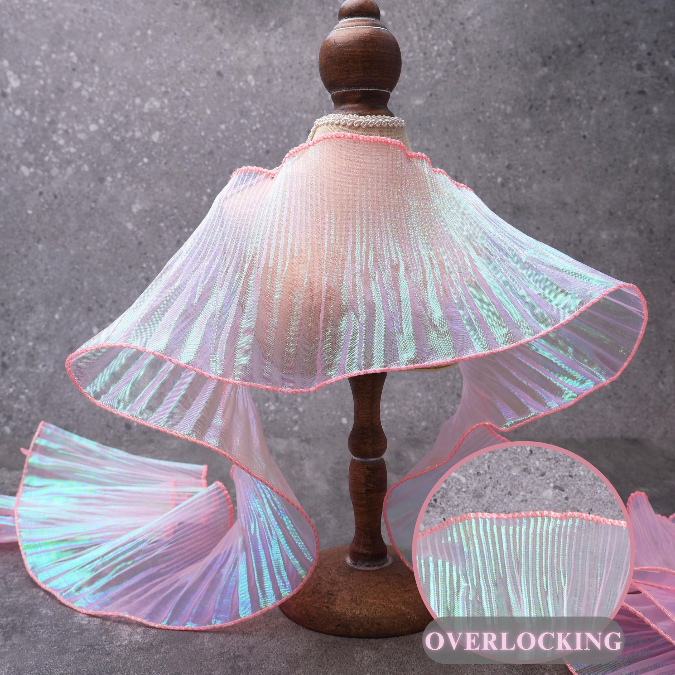 Iridescent Pink Ruffle Pleated Chiffon Trim - Sheer Organza Ribbon with Ruffled Lace for Dressmaking, DIY Crafts & Sewing Projects - Perfect for Wedding Dresses, Costumes & Home Decor