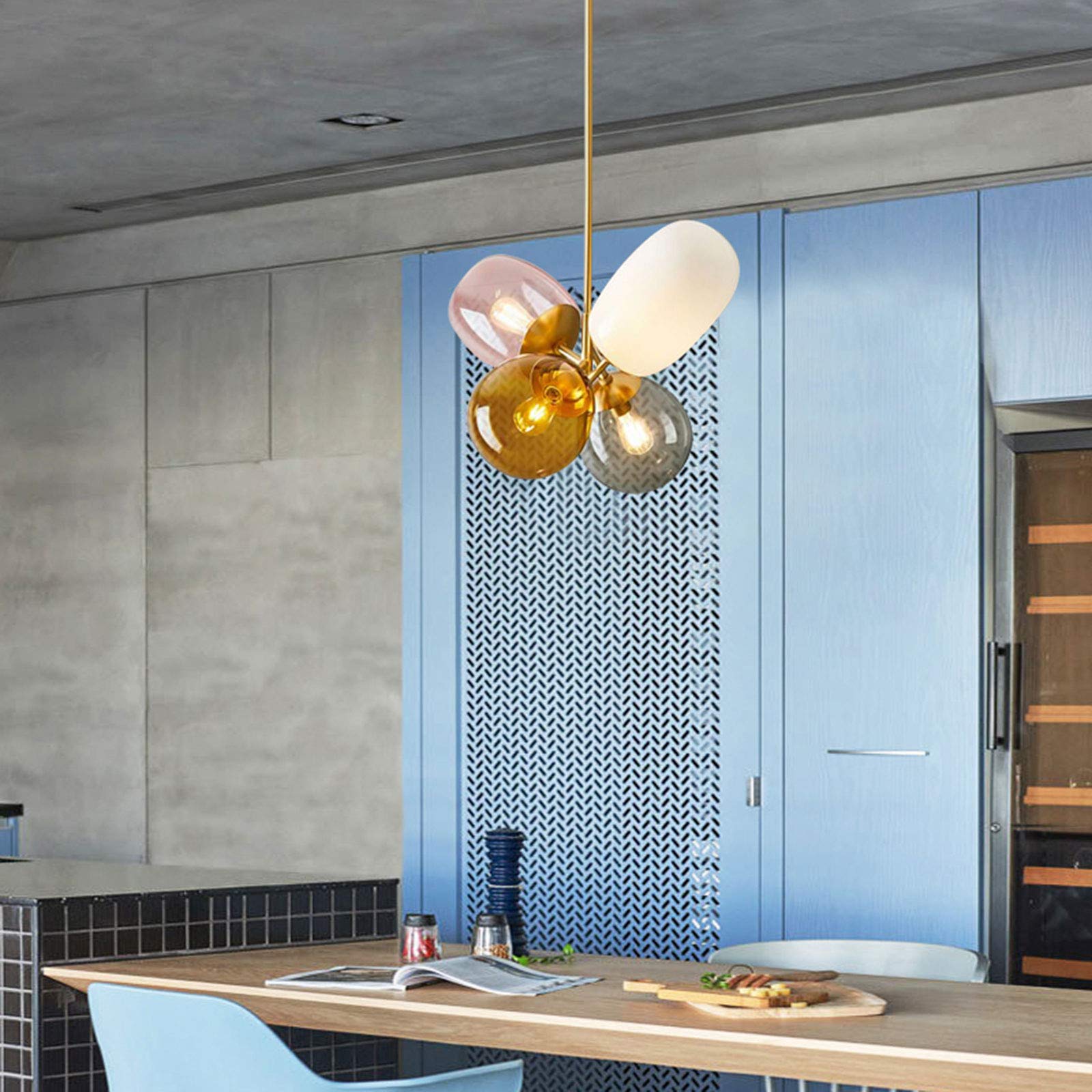 Modern Colored Glass Ball LED Chandelier - Stylish Ceiling Pendant Light for Dining Room, Bedroom, Living Room & Kids Room | Energy-Efficient Lighting Fixture for Home Decor & Ambiance