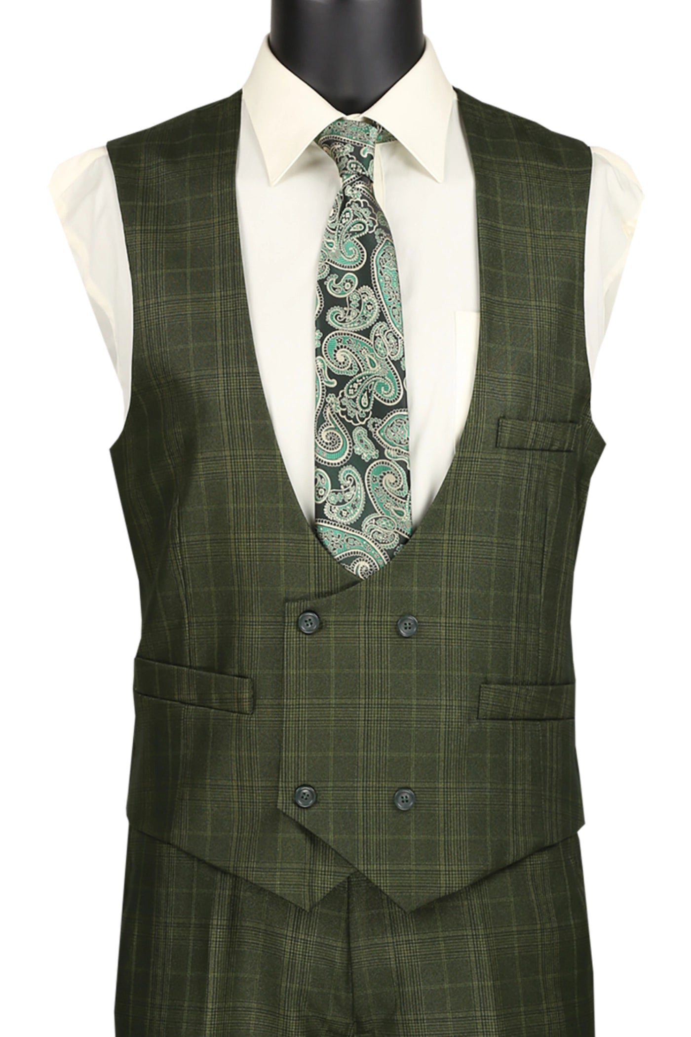 Stylish Regular Fit Olive Green Glen Plaid Three Piece Suit for Men | Business Formal & Wedding Attire | Perfect for Office, Interviews & Special Occasions