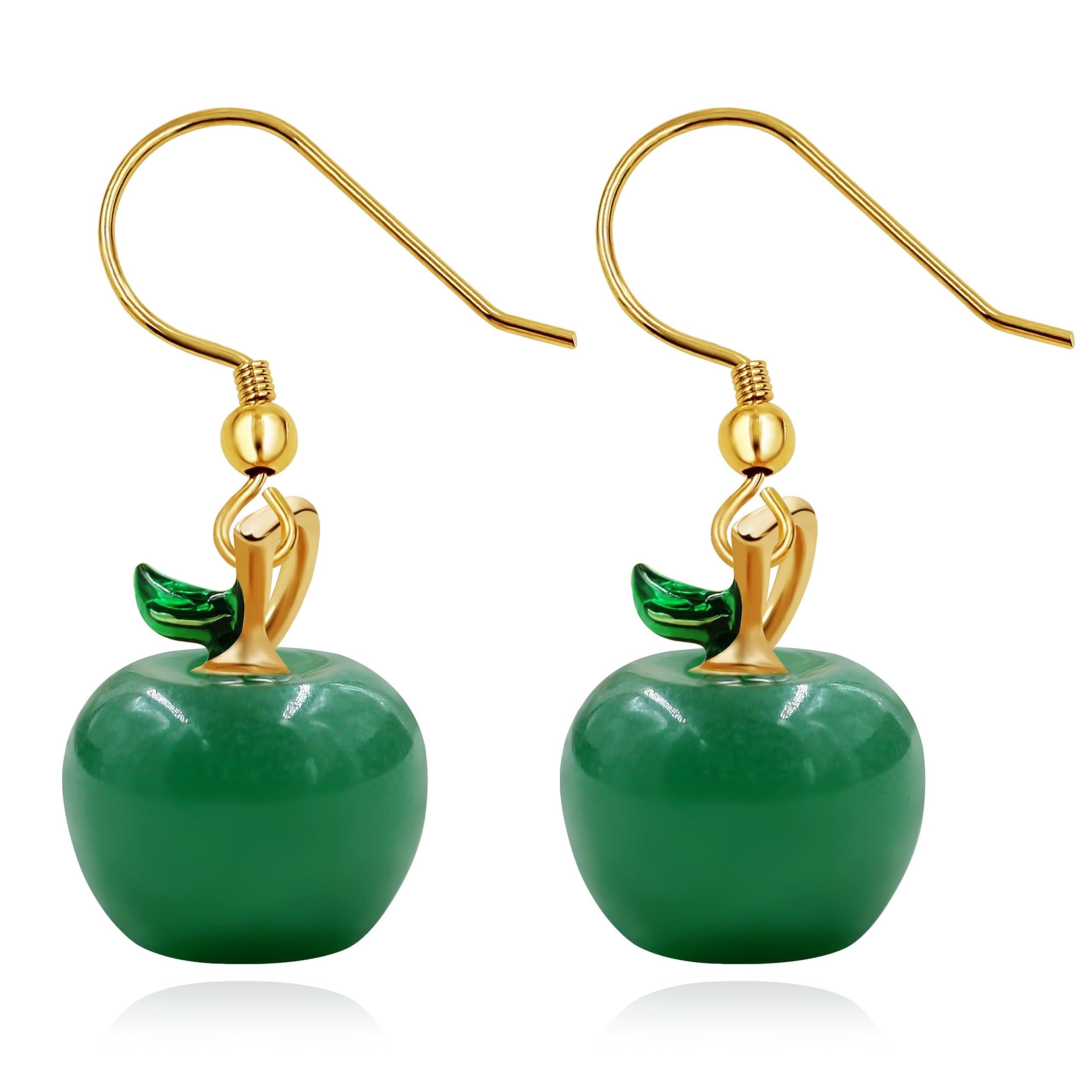 Cute Apple Earrings for Women - Teacher Gift with Semi-Precious Gem for Daily Wear