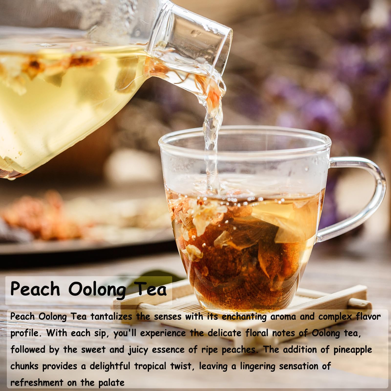 Premium Peach Oolong Tea Bags - 5.11oz (145g) Loose Leaf Oolong Tea with Natural White Peach Flavor - 15 Count - Perfect for Afternoon Tea, Office Break or Relaxing at Home