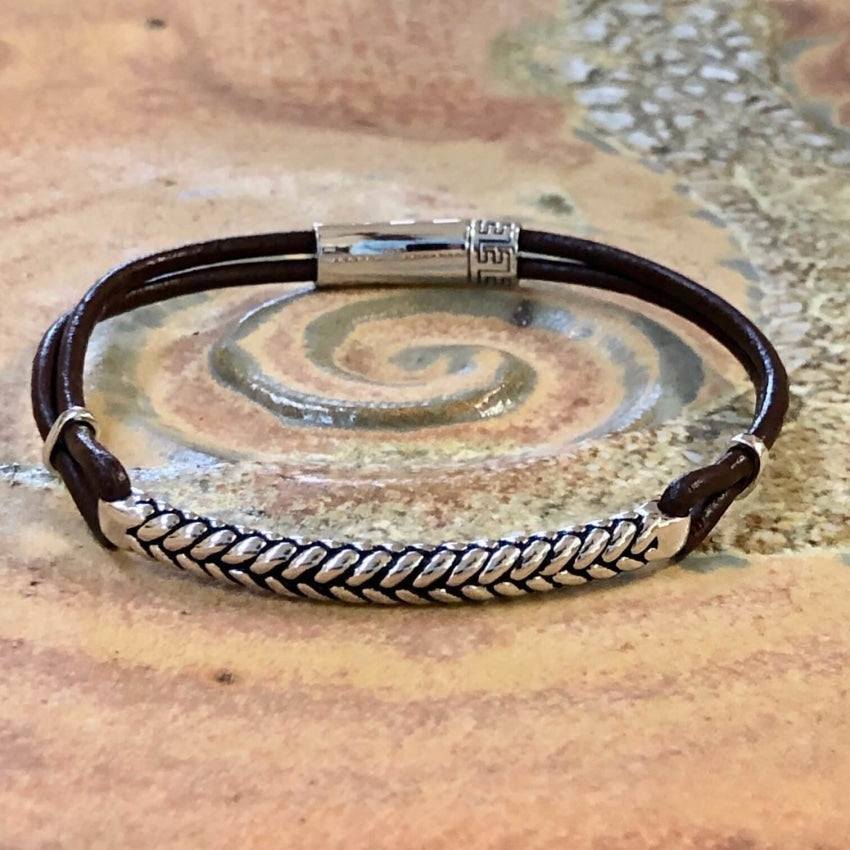 Sterling Silver Brown Leather Cord Bracelet for Women - Handmade Adjustable Wrap Bracelet for Boho, Casual & Everyday Wear