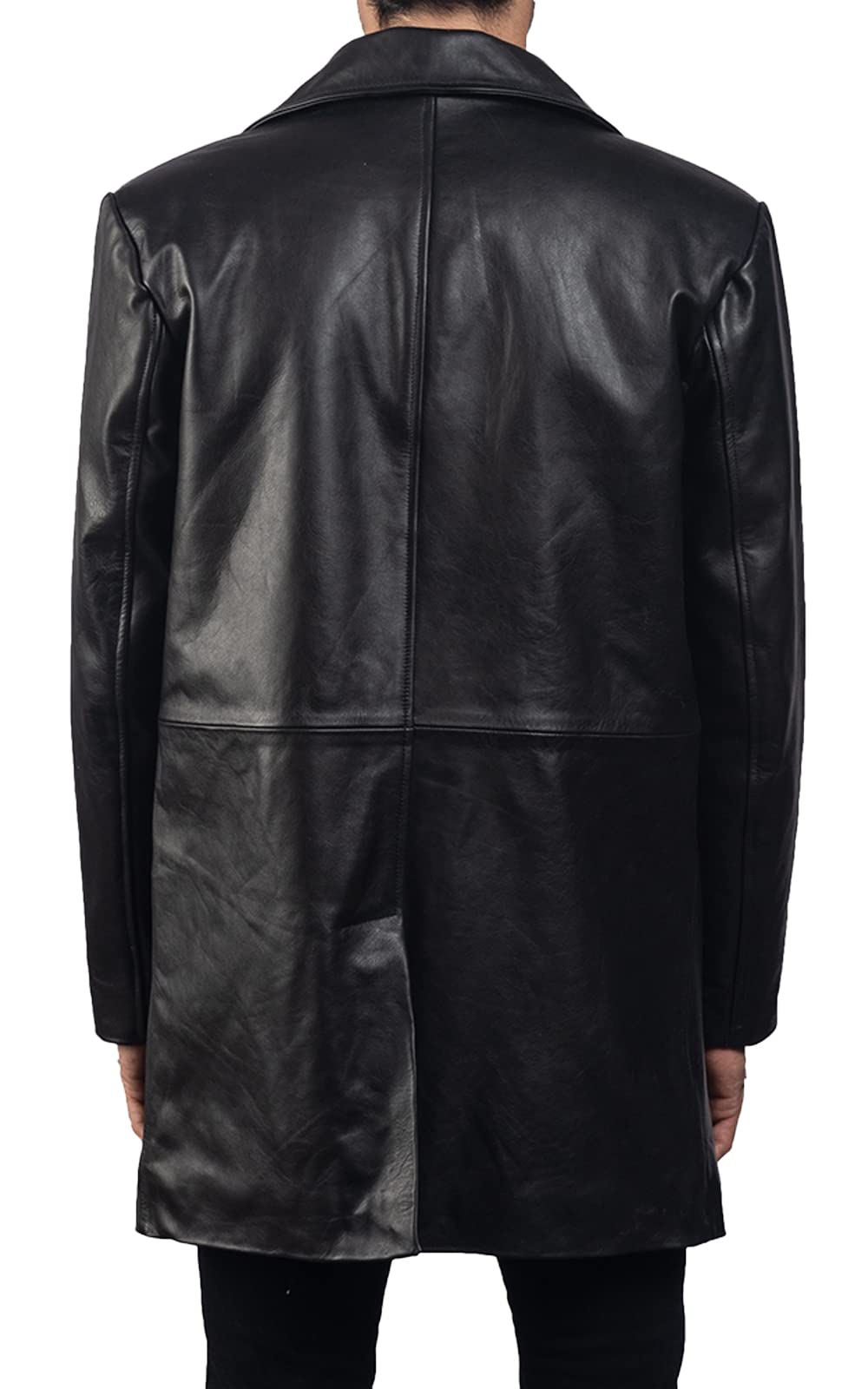 Premium Black Cowhide Leather Trench Coat for Men - Genuine Leather Jacket | Classic Outerwear for Business, Dating & Formal Occasions