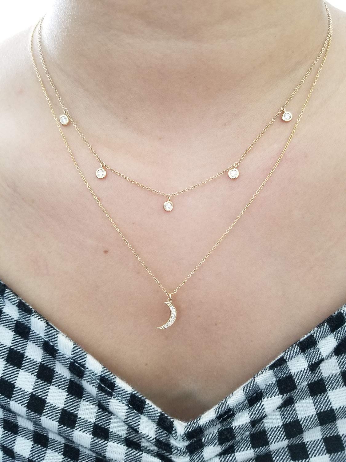 14K Gold Diamond Moon Necklace for Women - Dainty & Elegant Moon Pendant Jewelry - Perfect for Gifts, Anniversaries, and Everyday Wear