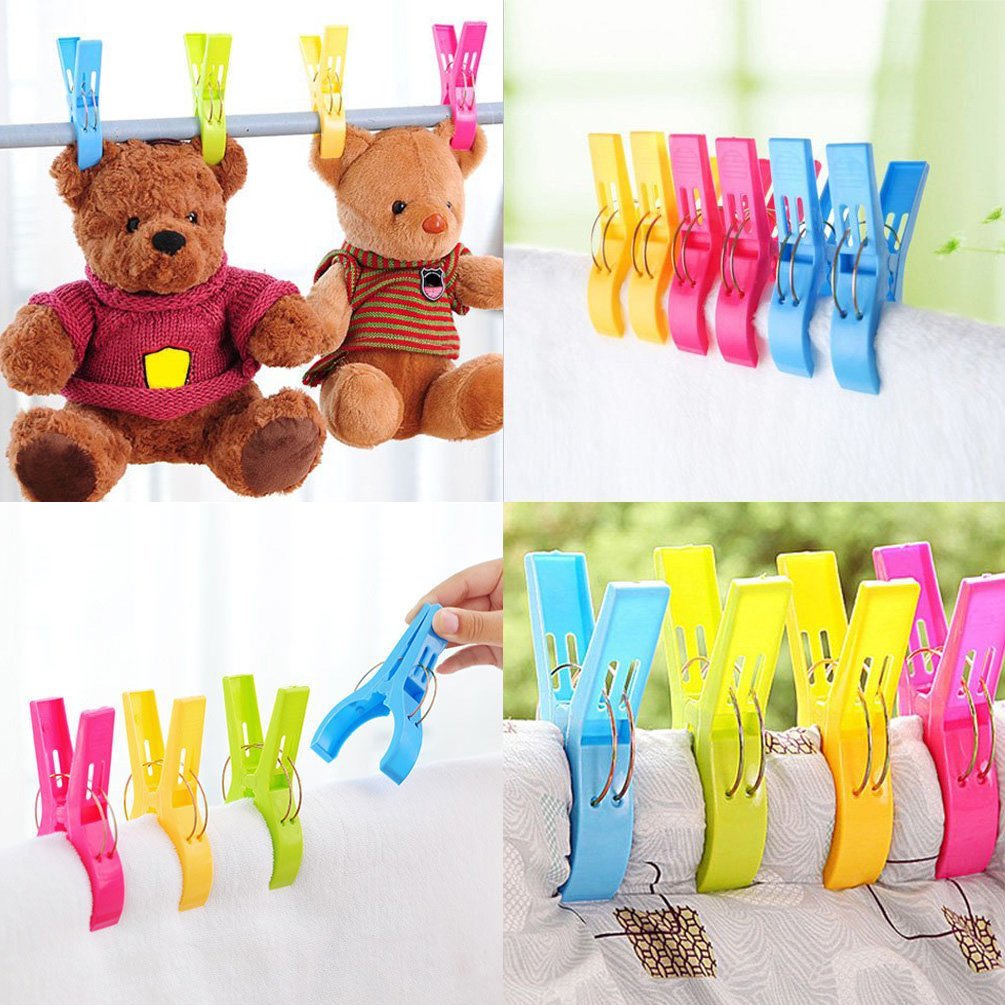 8-Pack URAQT Large Beach Towel Clips - Colorful Plastic Clips for Securing Towels on Sunbeds, Pool Chairs & Laundry Lines - Perfect for Beach, Poolside and Outdoor Use