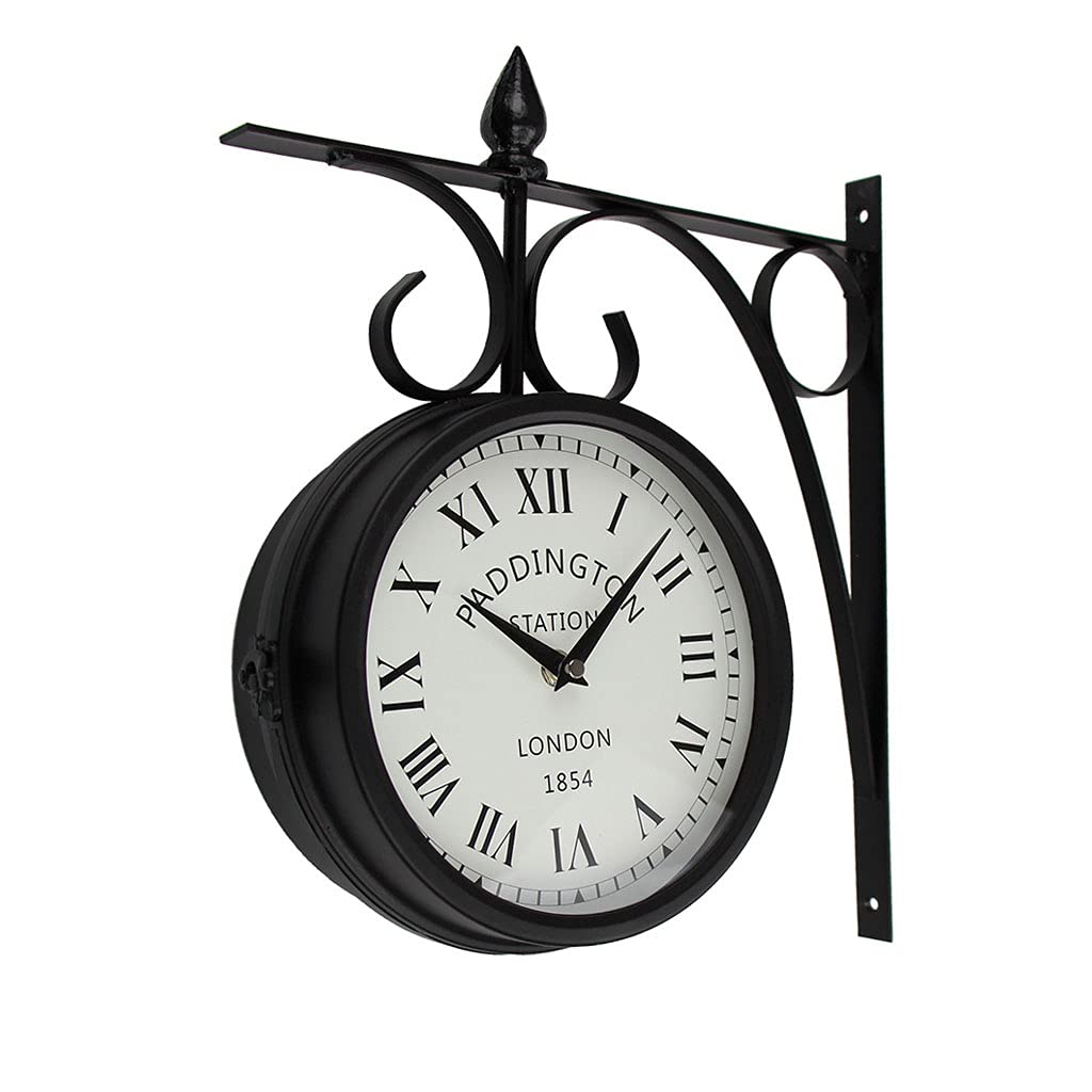 JYCCH Double-Sided Paddington Station Wall Clock - 360° Rotating Metal Clock with Silent Movement | Perfect for Living Room, Bedroom & Office Decor