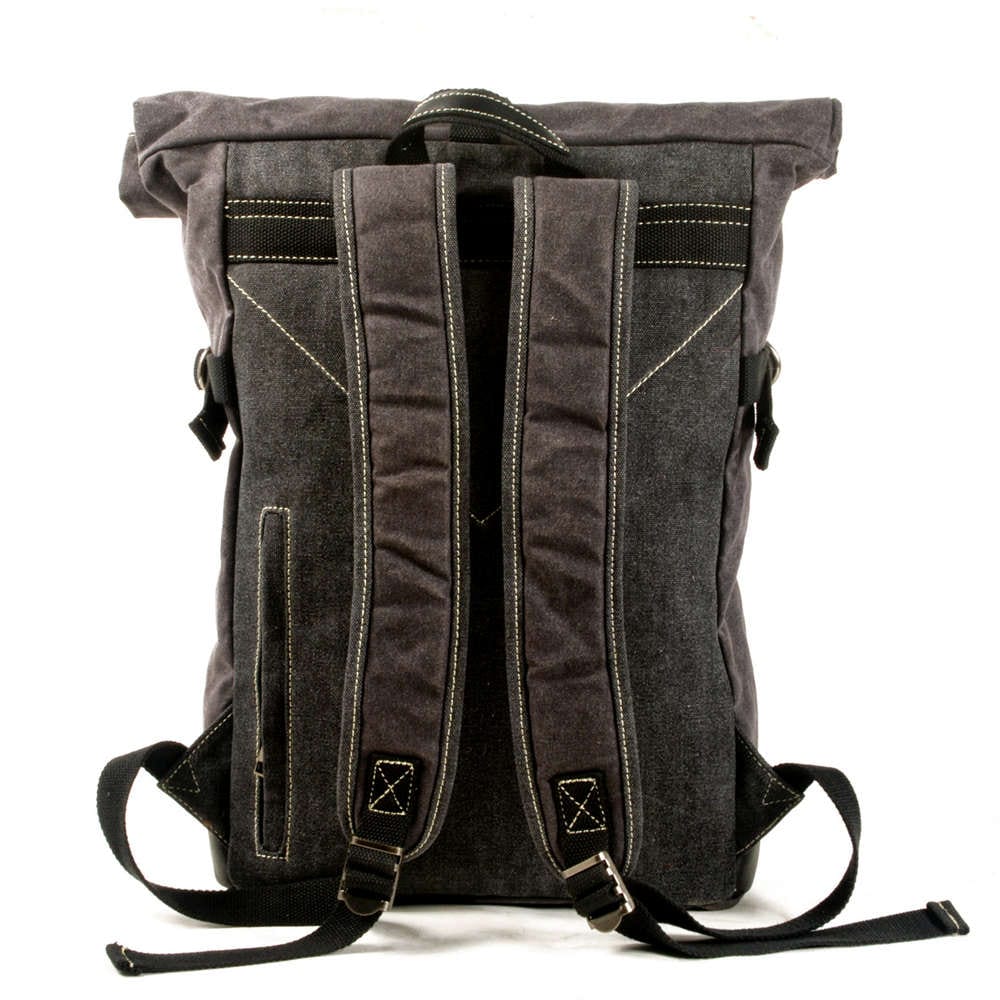 Durable Canvas & Genuine Leather Backpack - Waterproof Grey & Green Laptop Bag for Men & Women | Perfect for Travel, Work & College Commute
