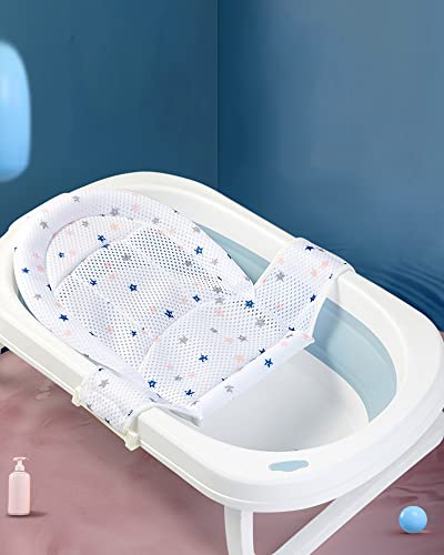 **Baby Bath Seat Support Net - Adjustable 5-Point Safety Buckle, Quick-Dry Floating Shower Mesh for Newborns | Foldable Infant Bath Cradle Fits Most Tubs (Bathtub Not Included) | Safe Bathing Solution for Slippery Tubs & Travel**
