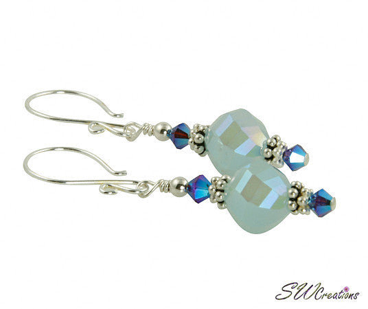 Iridescent Mystic Blue Beaded Crystal Earrings for Women - Elegant Dangle Earrings for Party, Wedding & Evening Wear | Handmade Bohemian Jewelry Gift