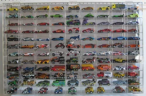 1:64 Scale Matchbox Hot Wheels Toy Car Display Case Wall Cabinet - 108 Slots with UV Protection & Mirrored Background - Perfect for Collectors, Home Decor, and Showcasing Diecast Models