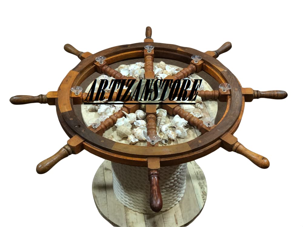 ARTIZANSTORE 24 Inch Nautical Wooden Ship Wheel Coffee Table - Rustic Coastal Home Decor for Living Room, Beach House & Office