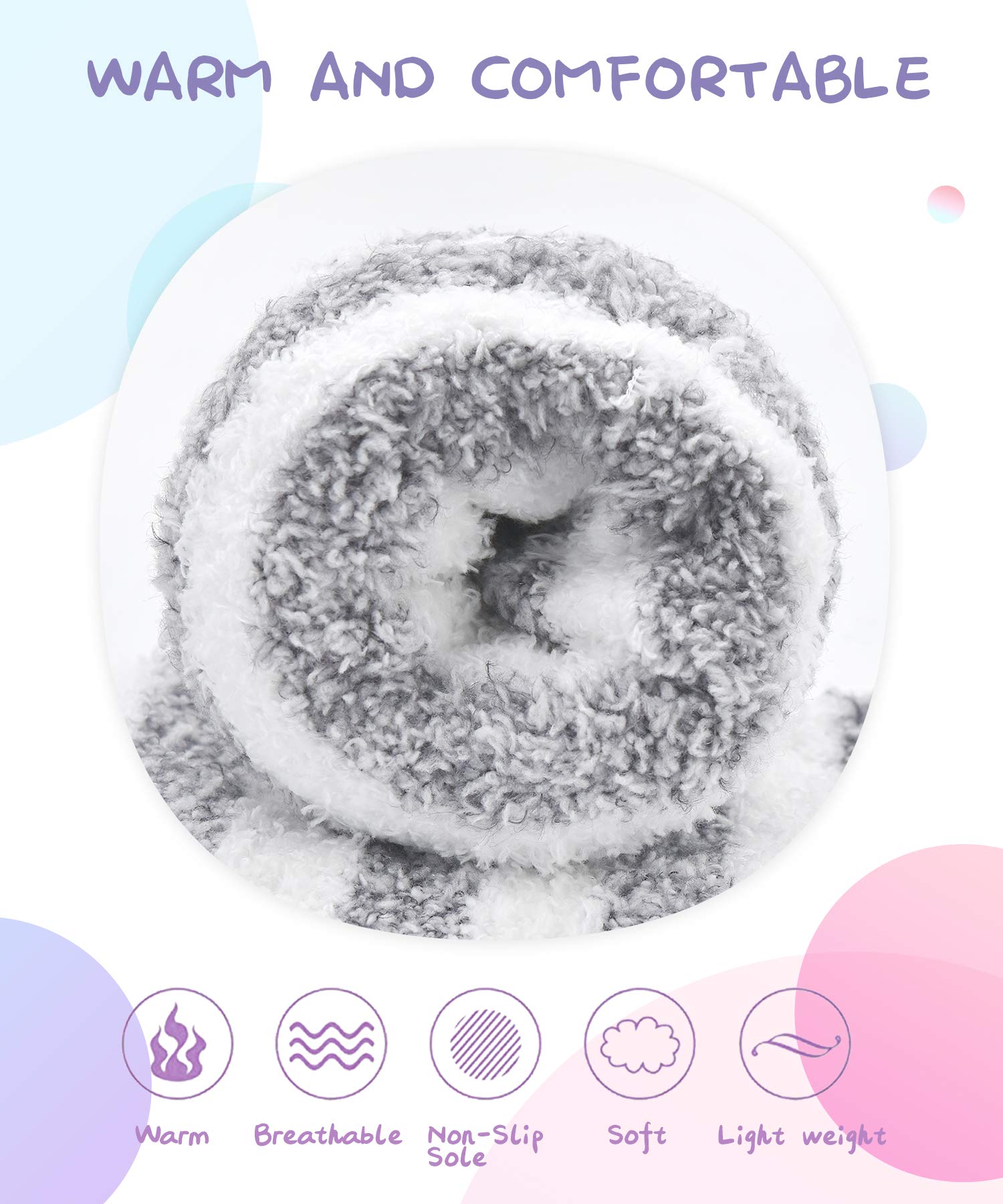 Panda Bros Girls Warm Fuzzy Fluffy Non-Slip Slipper Socks for Kids - 3 Pairs Cozy Winter Socks for Indoor & Outdoor Wear