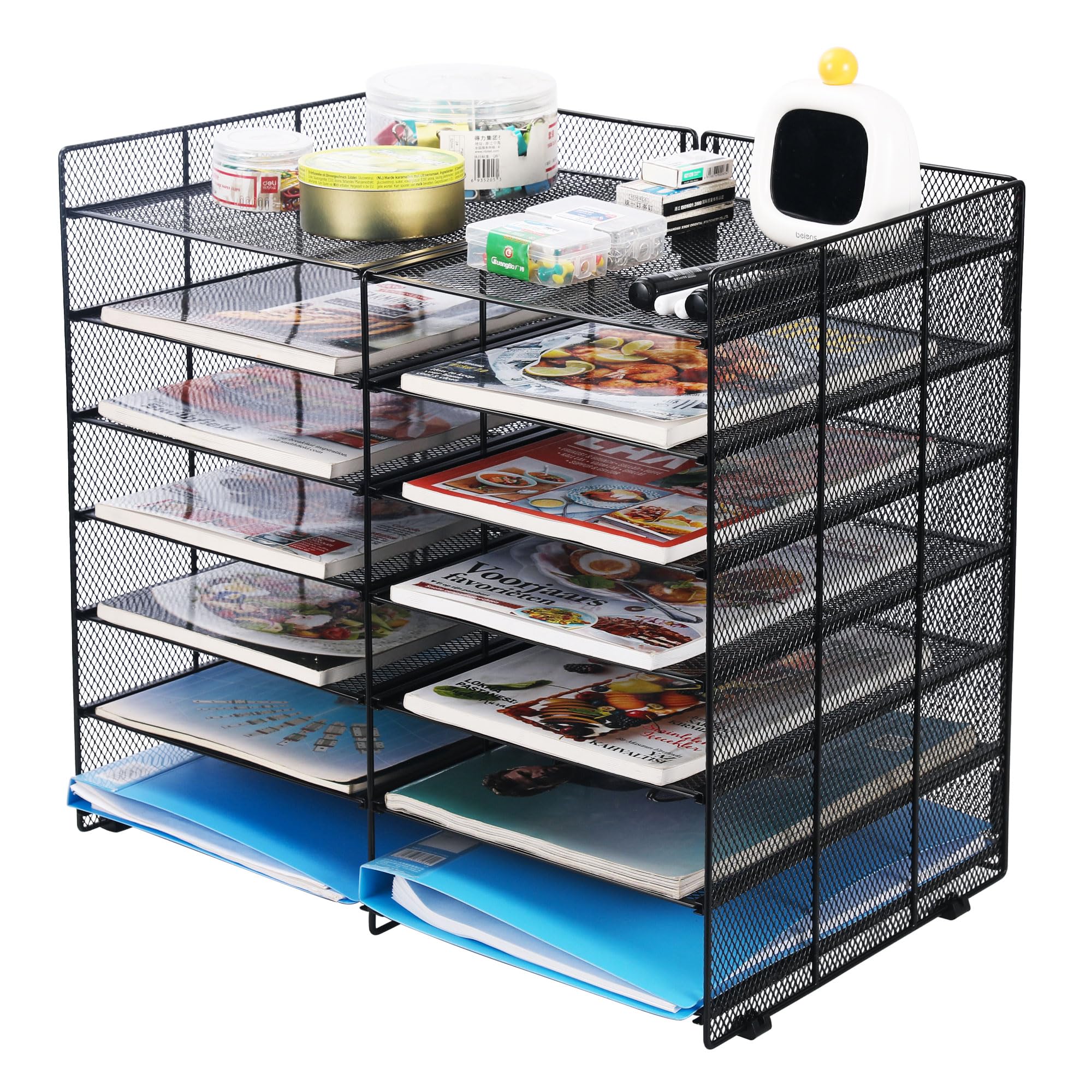 12-Slot Desk File Sorter & Mail Organizer - Adjustable Letter Tray for Office, Classroom or Home - Black Literature Holder for Documents, Letters and Office Supplies (Perfect for Workspace Organization & Paper Management)