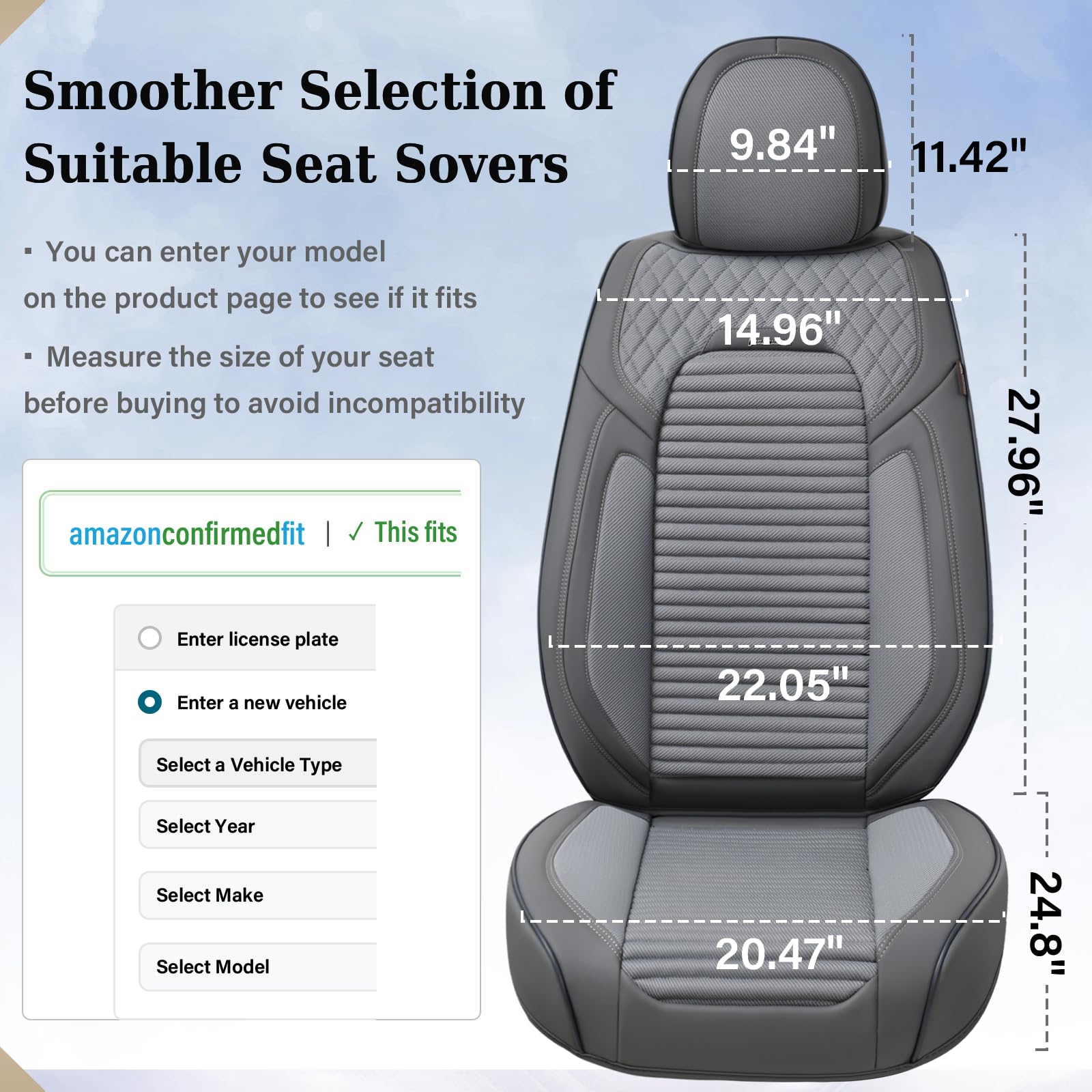 Premium Leather Car Seat Covers Full Set - Universal Fit for Most Cars, SUVs & Trucks (Gray) | Waterproof & Durable Auto Seat Protectors for Comfort & Style | Perfect for Daily Commute, Road Trips & Family Travel