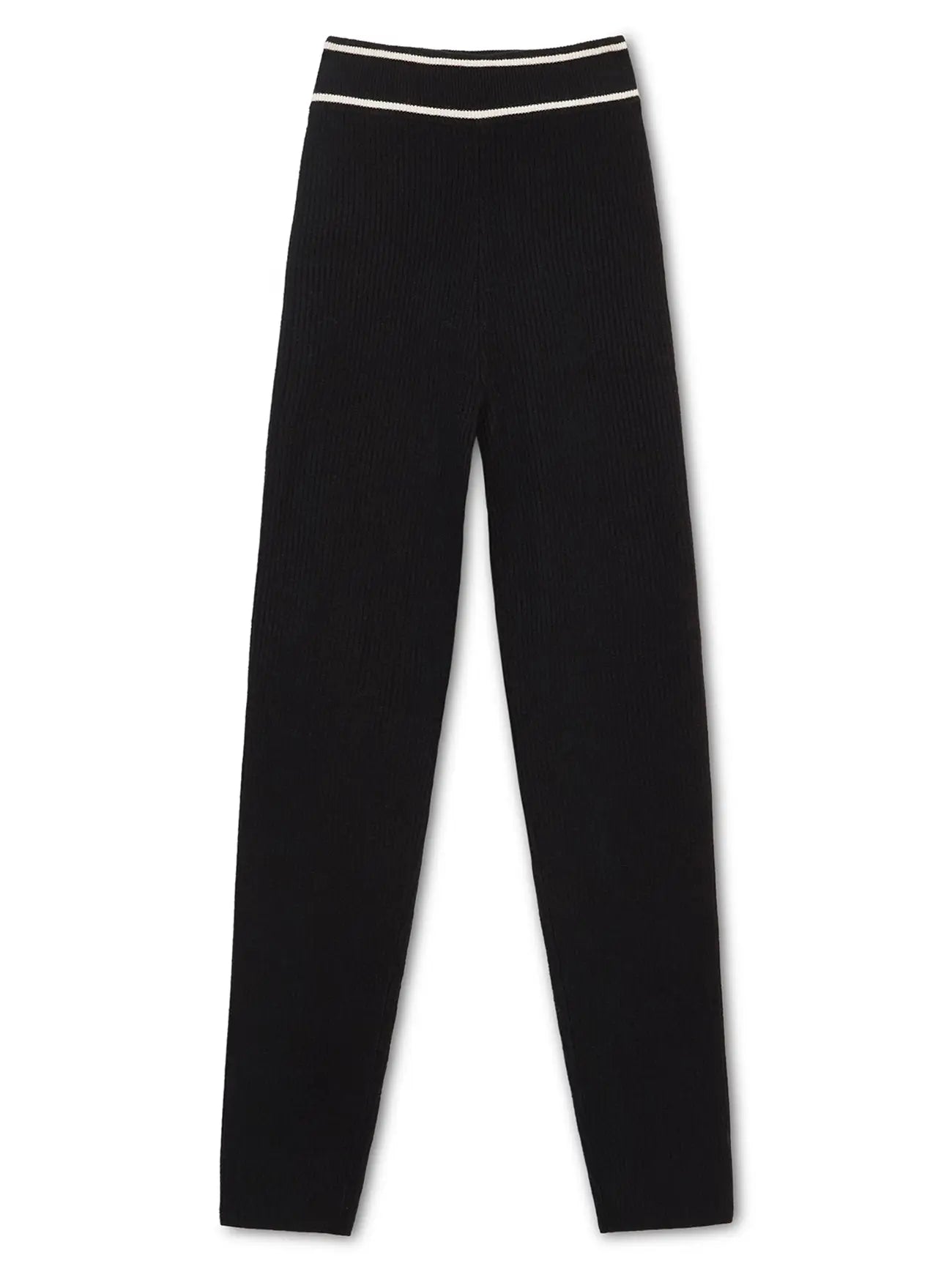 Maria Cashmere Ribbed Leggings for Women - Soft Thermal Winter Tights, High Waist Stretchy Pants (Black with Eco Paper Trim) - Perfect for Yoga, Lounge & Cold Weather Outfits