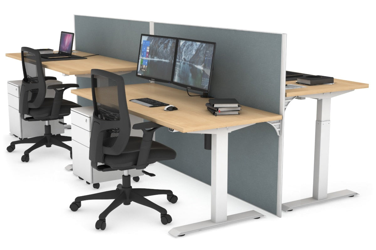 Just Right Height Adjustable 4-Person Workbench [1400L x 700W] - Heavy Duty Industrial Workstation for Factory, Warehouse & Workshop Use
