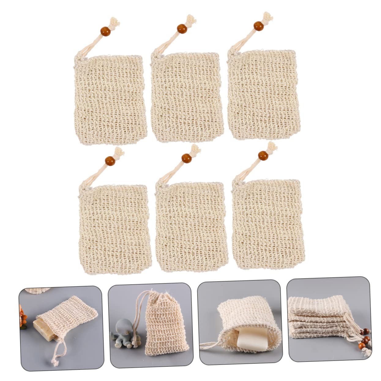 6-Pack Soap Bags for Bathroom - Hanging Soap Holder with Foaming Net, Perfect for Handmade & Facial Soap (Ideal for Travel, Shower & Spa Use)