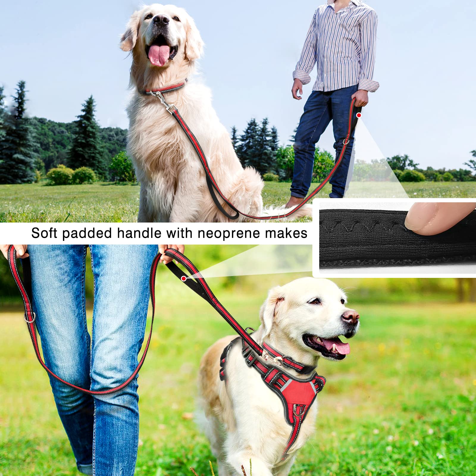 WINSEE Reflective No-Pull Dog Harness Collar and Leash Set - Adjustable Pet Vest for Small, Medium, Large & X-Large Dogs - Perfect for Walking, Running, Training & Outdoor Adventures (Red)