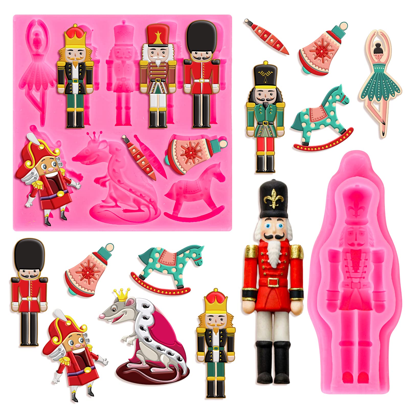2Pcs Christmas Soldier Horse Mouse Pattern Silicone Nutcracker Fondant Molds - Xmas Resin Baking Molds for DIY Candy, Chocolate, Cookie & Cake Decorating - Perfect for Holiday Baking, Party Treats & Festive Desserts