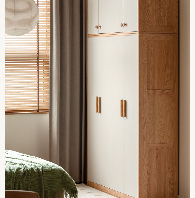 Solid Oak Wood Locker - Modern Wardrobe Closet for Bedroom, Office & Entryway Storage | Durable Wooden Cabinet with Hanging Rod & Shelves