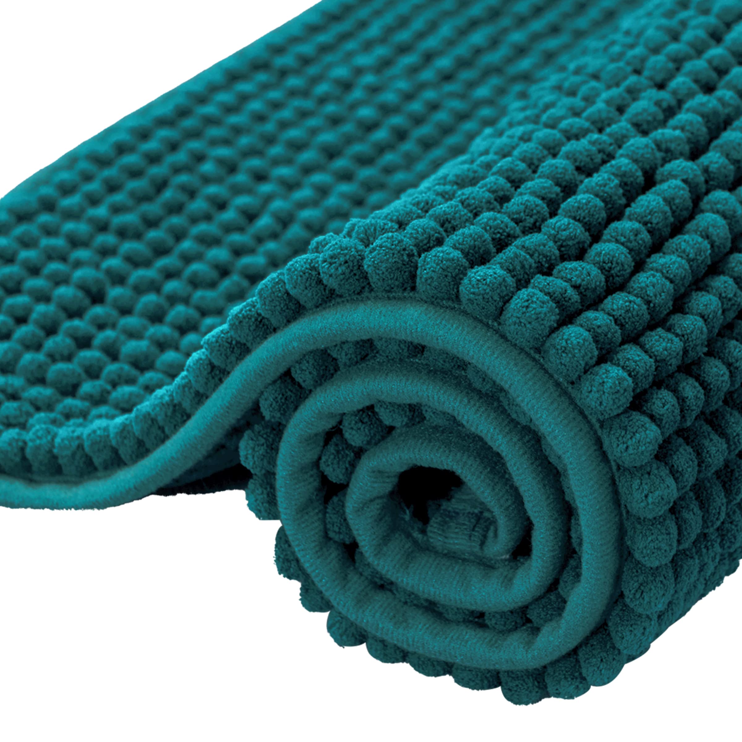 **SUBRTEX Soft Chenille Bathroom Rug - Ultra Plush, Water Absorbent, Quick Dry, Machine Washable Non-Slip Shower Mat (Blue, 24