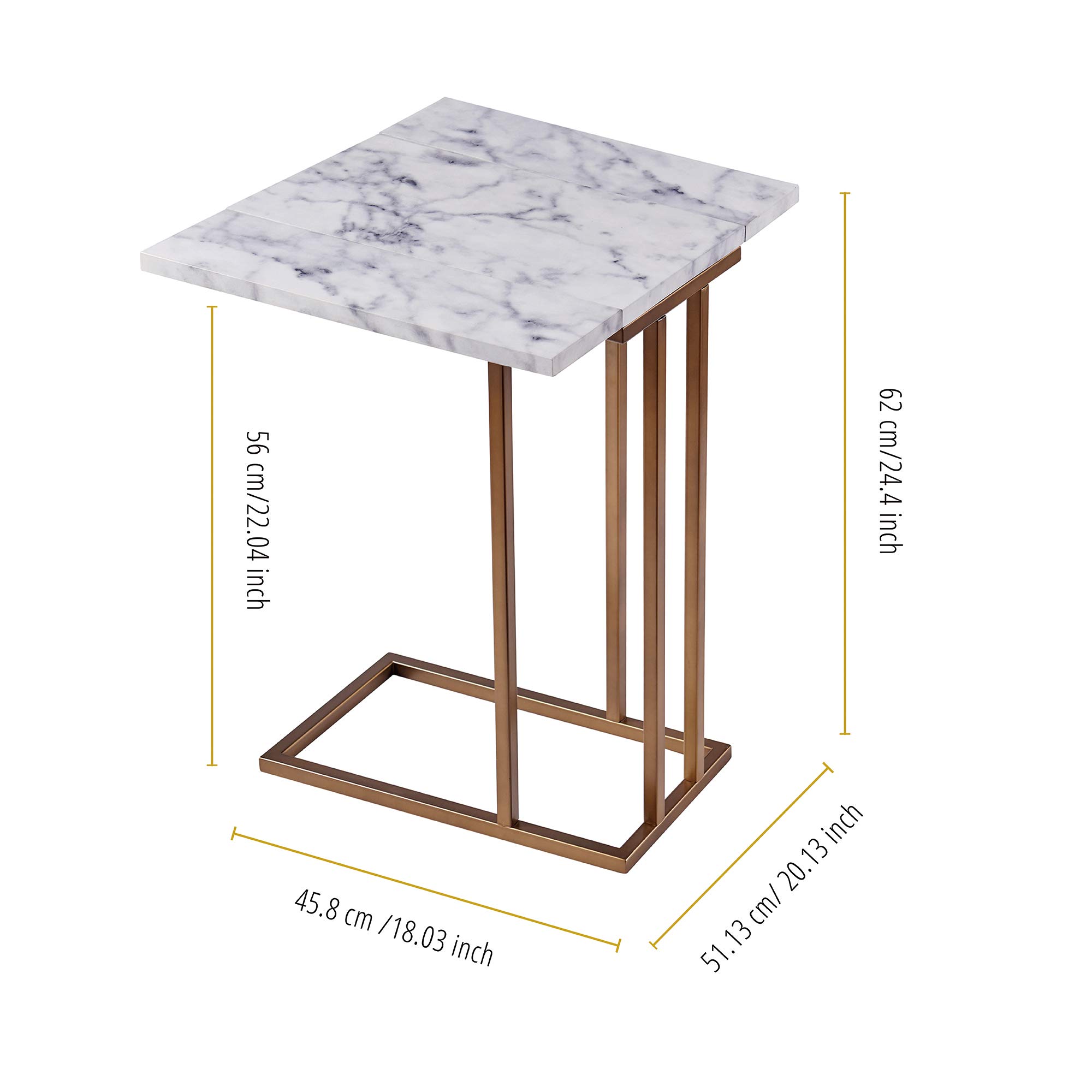 Versanora Marmo C-Shaped Accent Side Table with Faux Marble Top - 25 Inch Height, Brass Finish - Perfect for Living Room, Home Office & Bedroom Decor