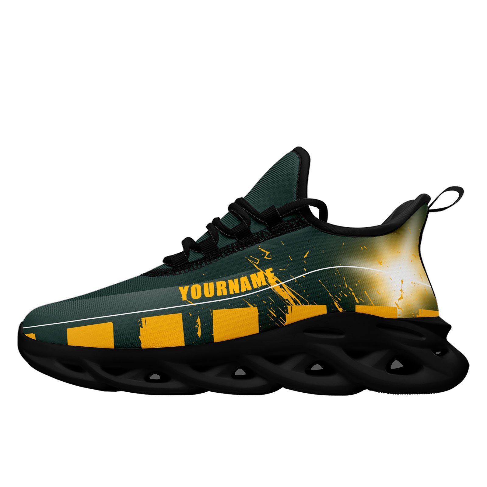Custom Green & Yellow Green Bay Packers MaxSoul Sneakers - Personalized Basketball Shoes FN003 D020260 Size 13 for Men - Perfect for Game Day & Fan Gear Collection