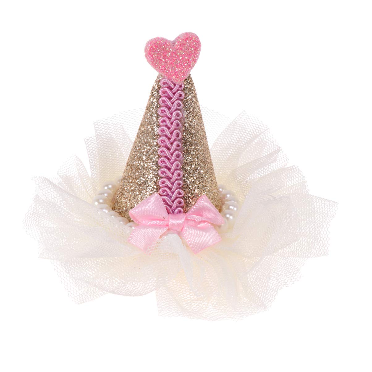 POPETPOP Gold Hair Clips & Dog Birthday Hat - Cute Princess Pet Costume Headbands for Small Dogs & Cats | Perfect for Pet Birthday Parties, Photo Shoots & Dress-Up Play