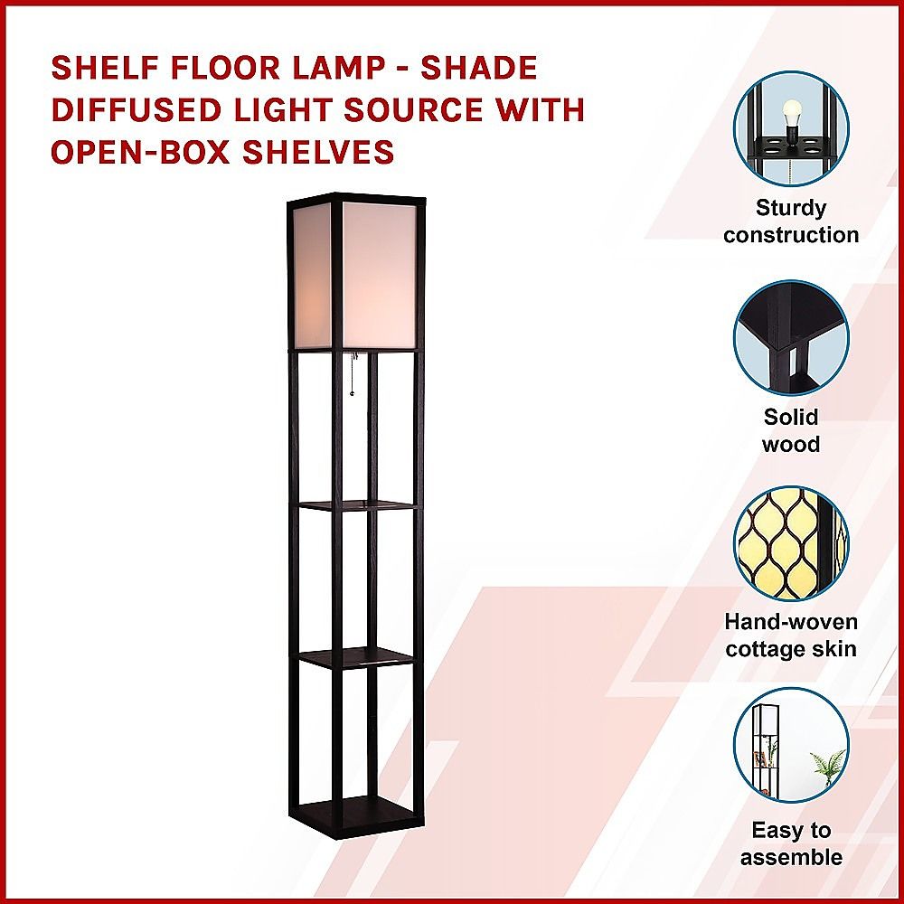 Modern Floor Lamp with Open Shelf & Diffused Shade - Adjustable Reading Light for Living Room, Bedroom & Office - Space-Saving Home Decor with Storage Shelves