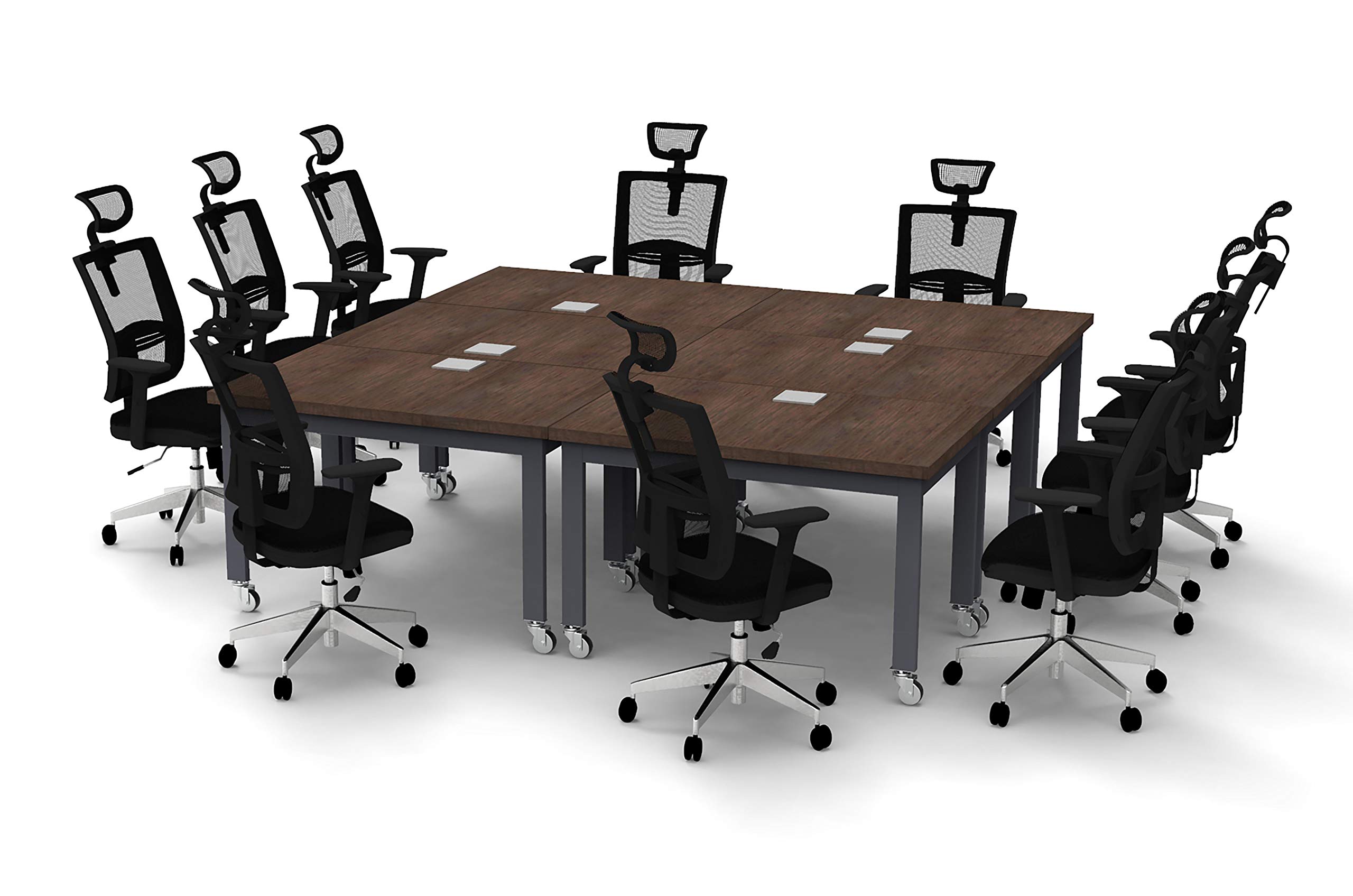 10-Person Conference Table - Model 6444 with 6pc Java X-Thick Tops & Industrial Casters - Includes Tables & Power Bars (Seating Not Included) - Perfect for Office Meetings, Seminars & Team Collaborations