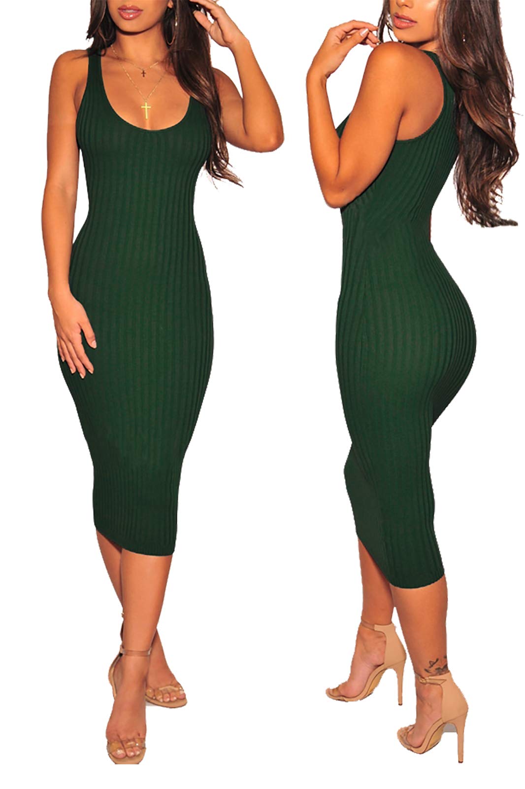 Sexy Bodycon Tank Dress for Women - Sleeveless Ribbed Knit Midi Club Dress | Perfect for Night Out, Party & Date Night