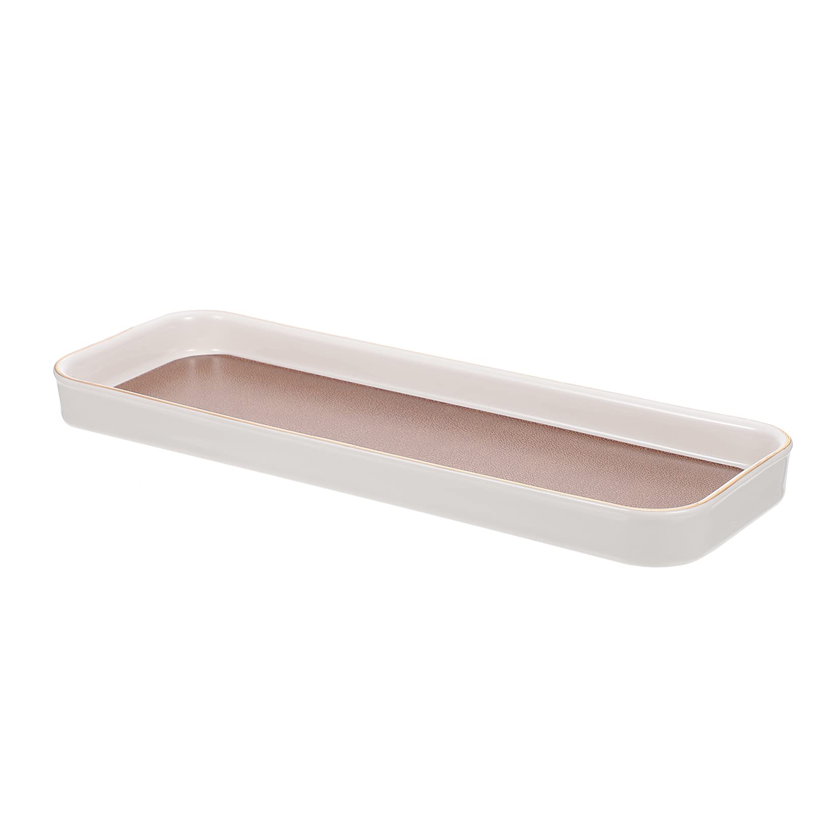 ARTIBETTER Luxury Porcelain Jewelry Dish with Leather Base - Elegant Jewelry Storage Tray for Earrings, Bracelets & Rings - Brown Round Corner Design - Perfect for Vanity, Dresser & Bathroom Organization
