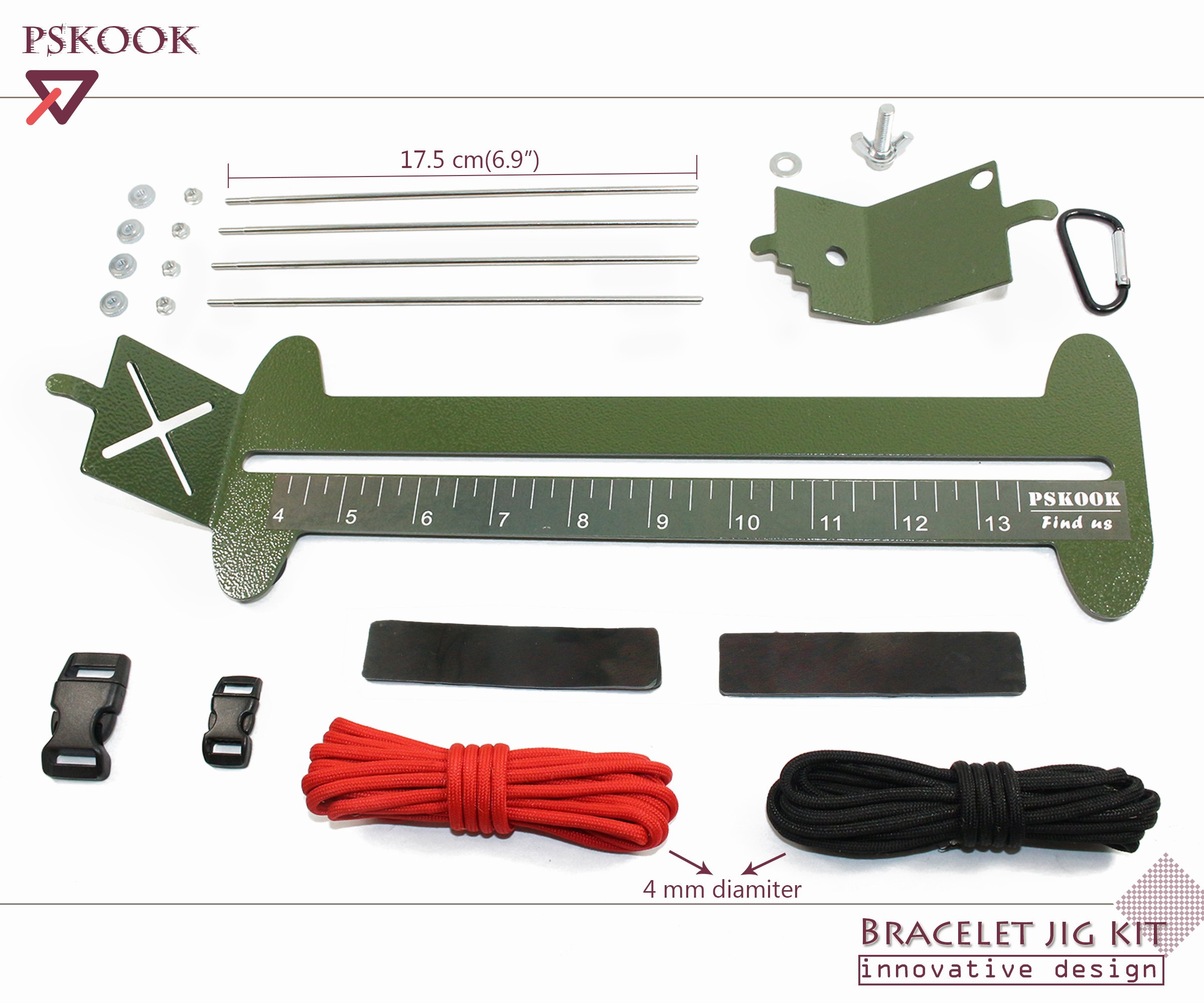 PSKOOK Adjustable Paracord Bracelet Jig Kit - DIY Weaving Tool Set for Survival Bracelets & Crafts (Army Green) - Perfect for Outdoor Adventures, Camping & Emergency Preparedness