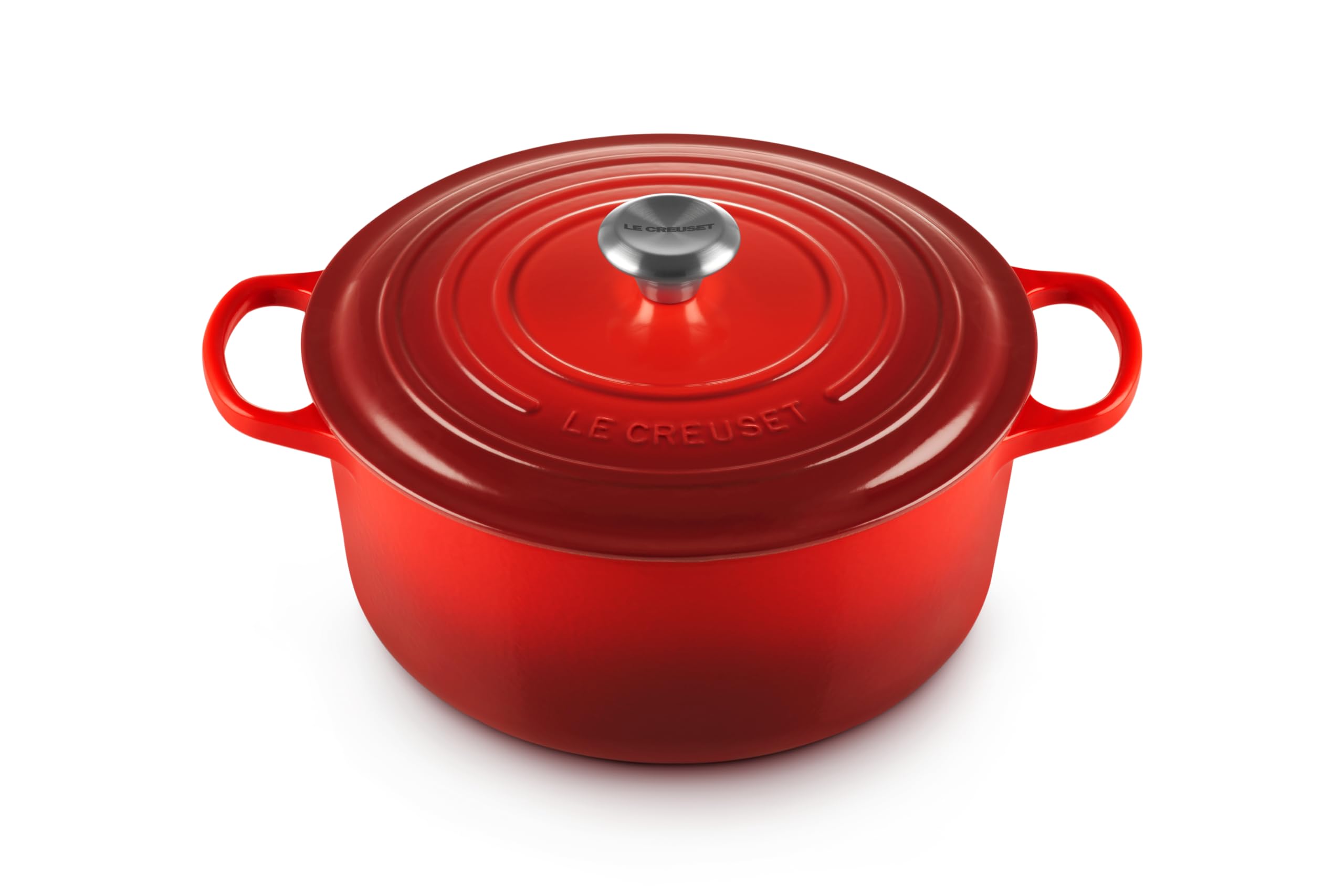 Le Creuset 7.25 qt Enameled Cast Iron Dutch Oven - Signature Round Pot in Cerise Red | Perfect for Braising, Stewing & Slow Cooking | Oven & Stovetop Safe