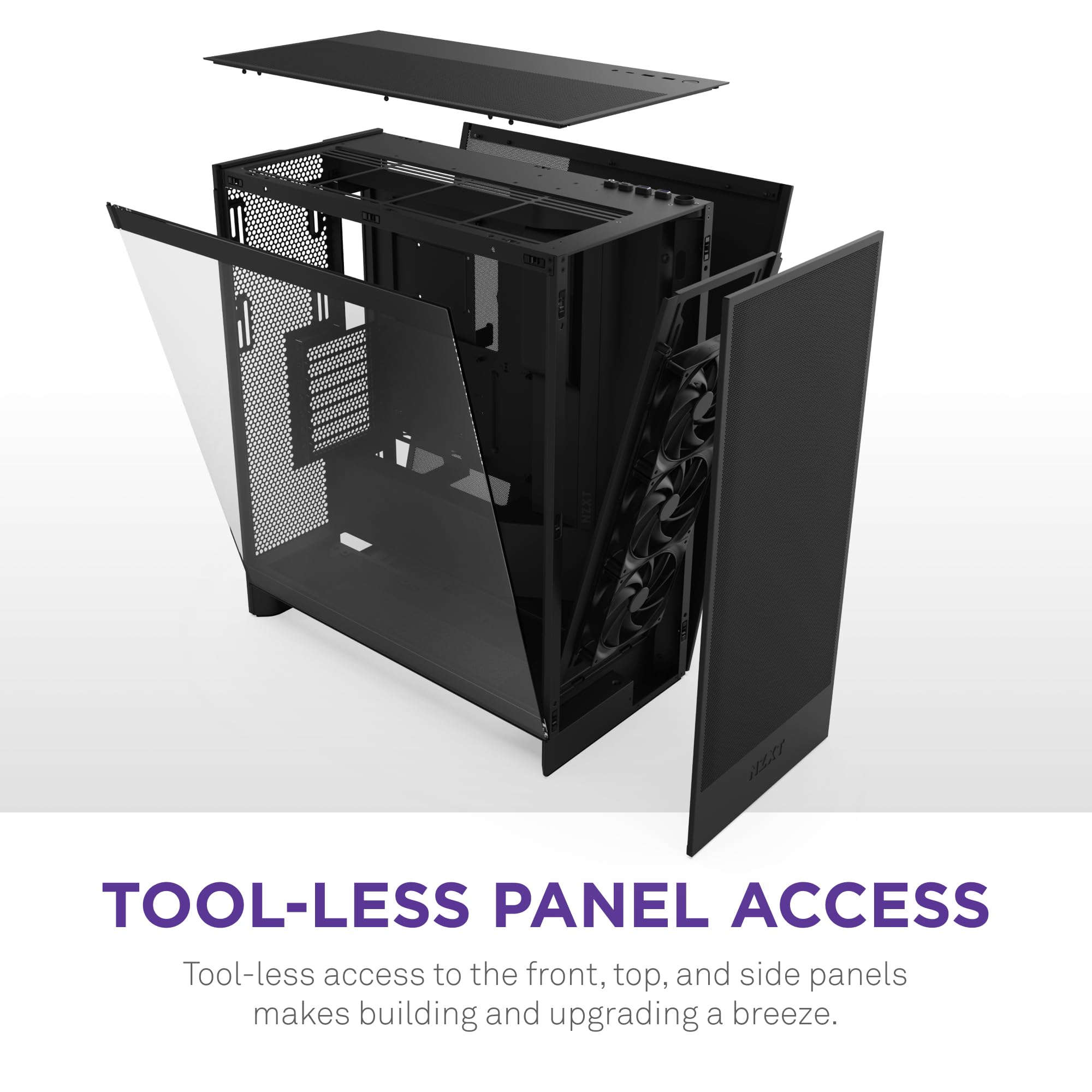 NZXT H7 Flow 2024 Mid-Tower ATX PC Case - High Airflow Gaming Case with 3 Pre-Installed 120mm Fans | Bottom Fan Support for GPU Cooling | Excellent Cable Management | Sleek Black Design | Perfect for Gaming Rigs & High-Performance Builds