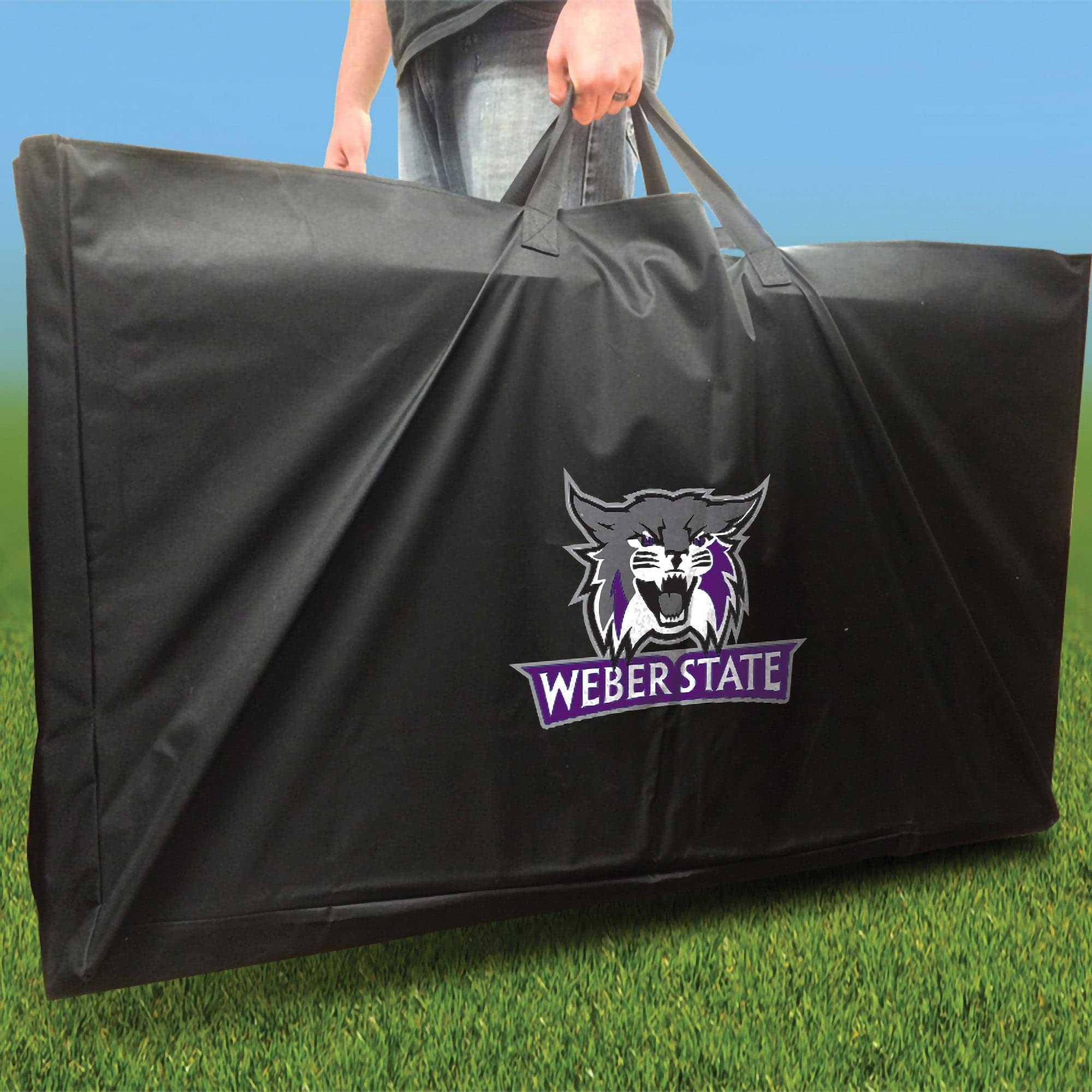 Premium Weber State Slanted Cornhole Boards Set - 2 Regulation Size Boards & 8 Custom Team Logo Bags | Perfect for Tailgating, Backyard BBQs, and College Game Day Parties