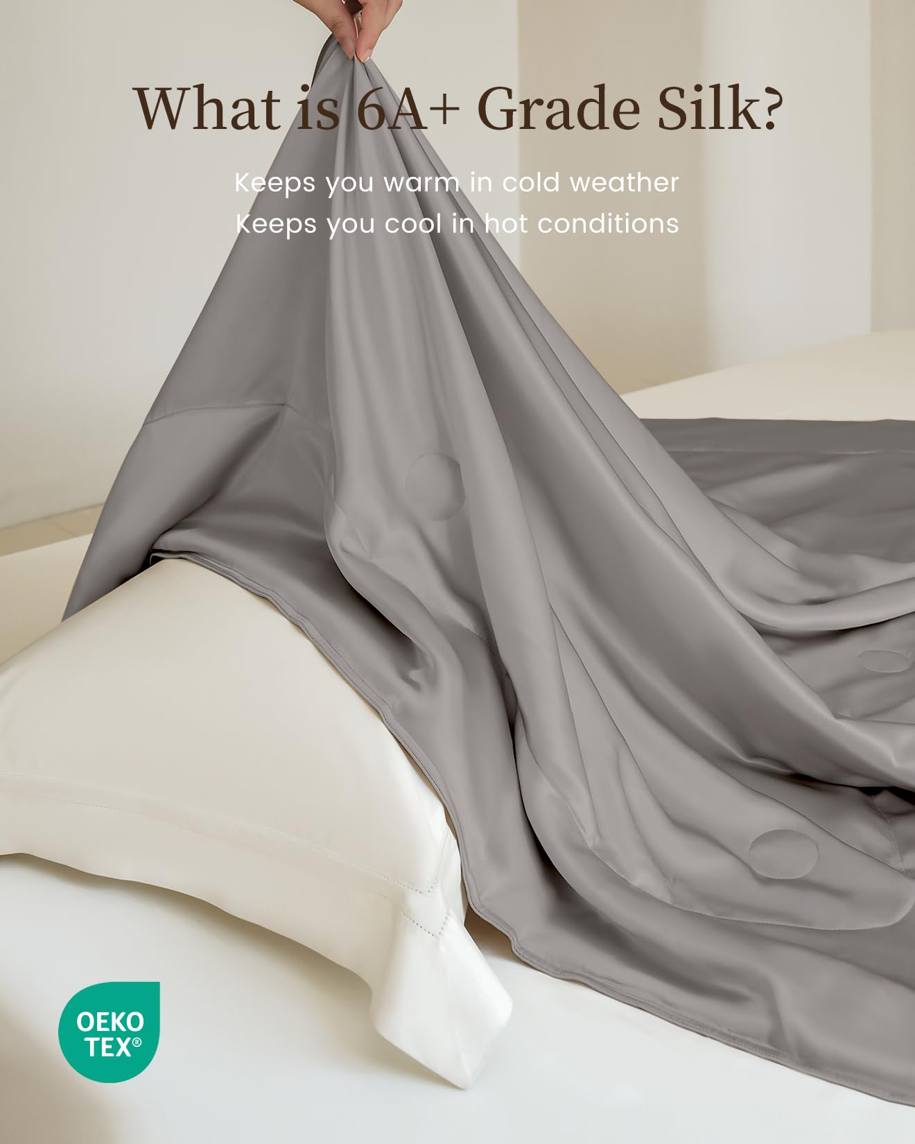 THXSILK 100% Mulberry Silk Cooling Blanket - Ultra Soft & Lightweight All-Season Throw for Bed, Sofa & Travel - Breathable Grey Silk Blanket (53x70 inches) - Perfect for Luxury Home Decor, Spa Relaxation & Gift Giving