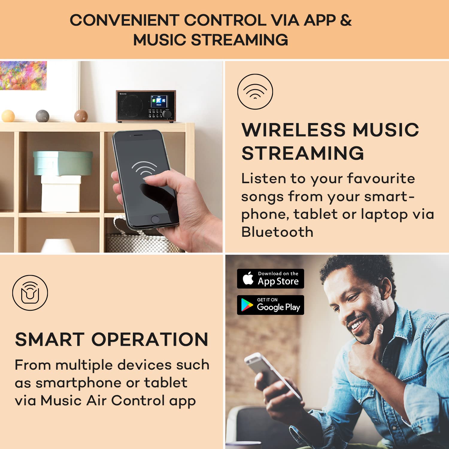 Auna Rechargeable DAB/FM Digital Radio with Bluetooth 5.0 | Portable Wireless Speaker with LCD Display | Streaming Support & Alarm Clock | 5-Hour Battery Life | Perfect for Bedroom, Kitchen, Office & Travel