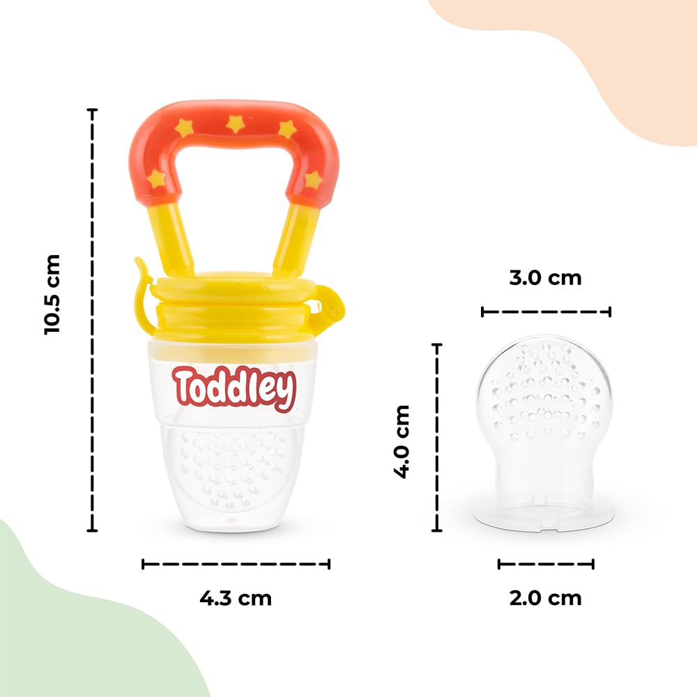 Toddley Silicone Baby Food and Fruit Feeder Combo Pack - Soft Pacifier Teether for Infants 6+ Months (2-Pack, Pink & Yellow) - Perfect for Purees, Teething Relief & On-the-Go Feeding