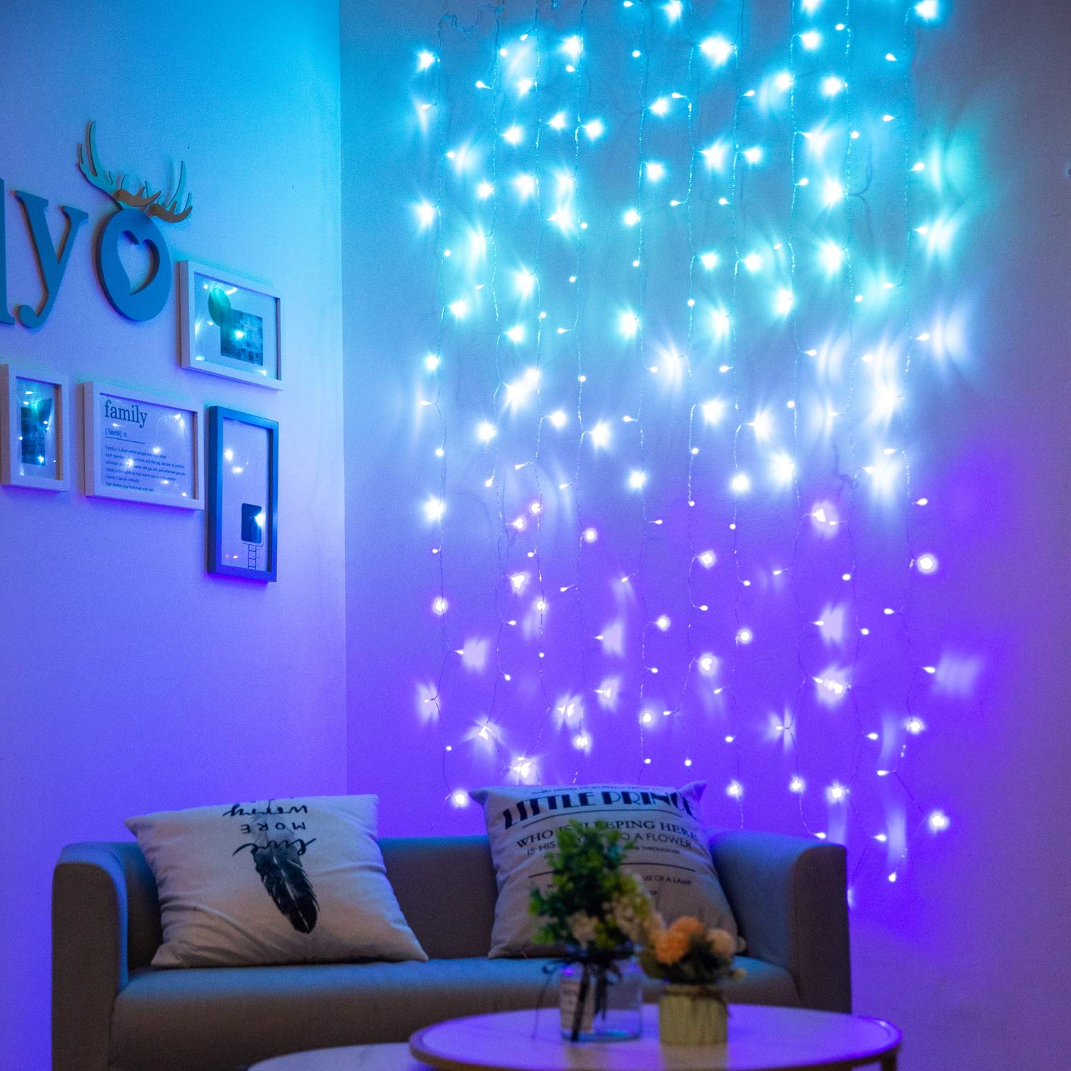 LED Fairy String Lights - Turquoise, Teal, Blue, Lavender, Purple Twinkle Curtain Lights for Bedroom Wall | Kawaii Unicorn Mermaid Teen Room Decor | Perfect for Girls' Bedrooms, Dorm Rooms & Party Decorations