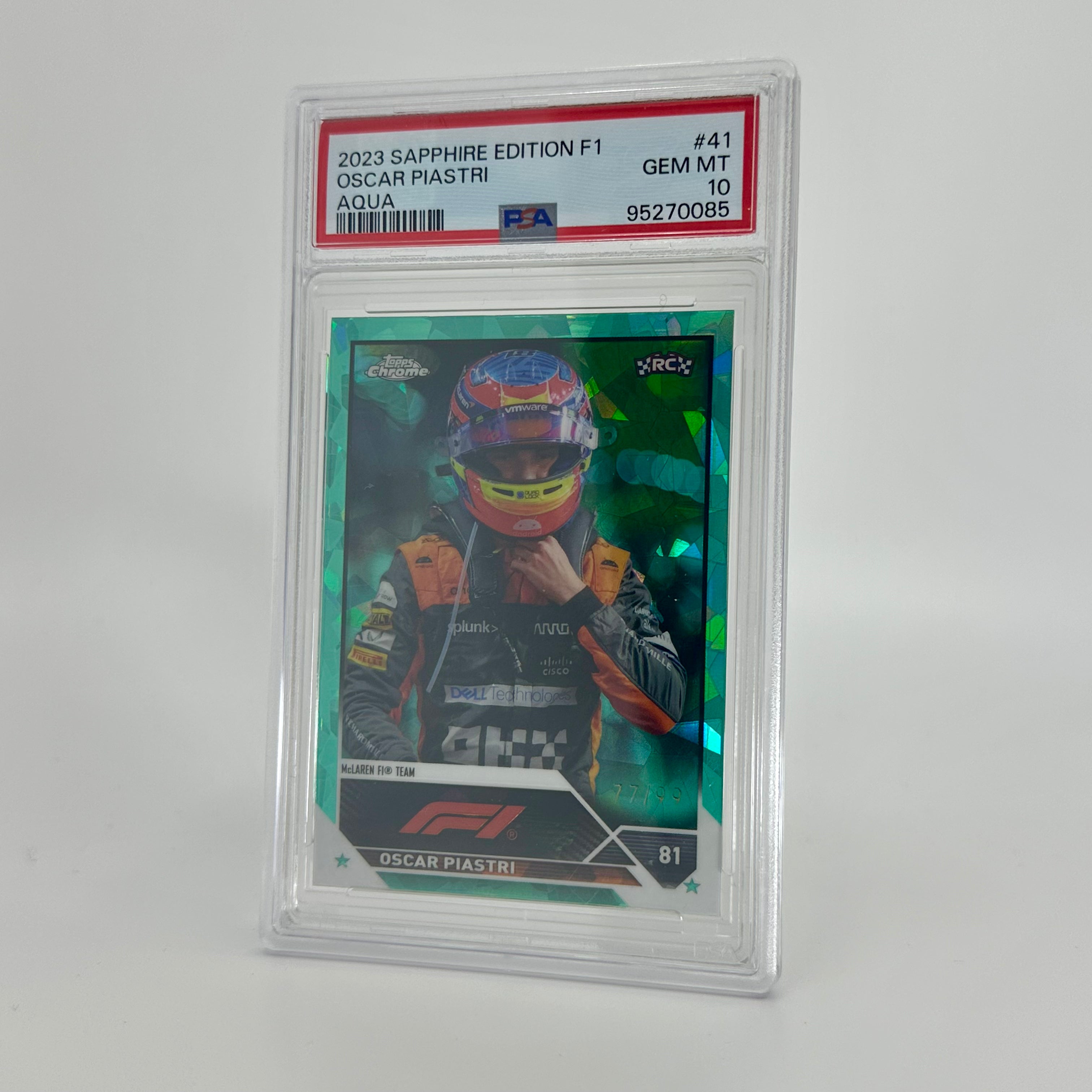 2023 Topps Chrome F1 Oscar Piastri #41 PSA 10 Rookie Card 77/99 Aqua Sapphire Edition - Perfect for F1 Collectors and Racing Fans