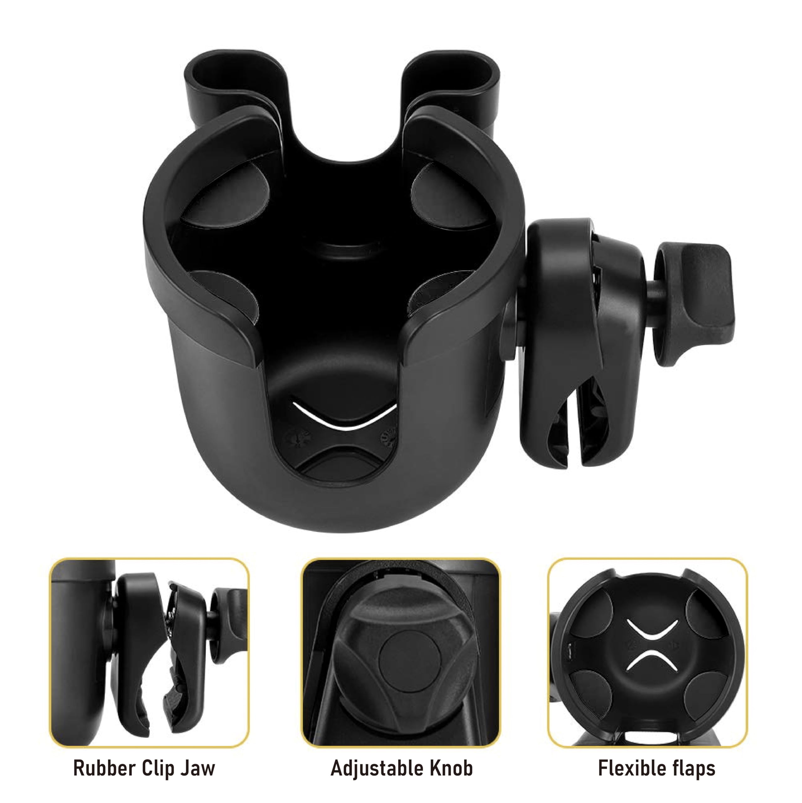 Universal Stroller Cup Holder with Phone Mount - 2-in-1 Drink & Phone Holder for Uppababy, Nuna, Doona Strollers, Bikes, Wheelchairs, Walkers & Scooters - Perfect for Parents, Cyclists & Mobility Aid Users