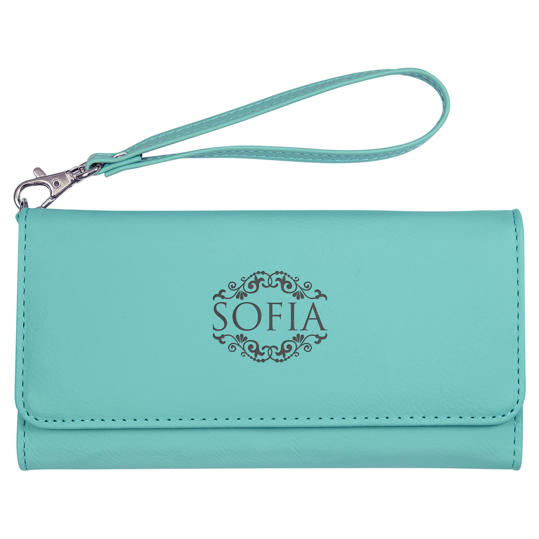 Personalized Teal Leather Wallet for Women - Custom Engraved Zipper Purse - Stylish & Durable Ladies Wallet for Everyday Use, Travel & Gifts