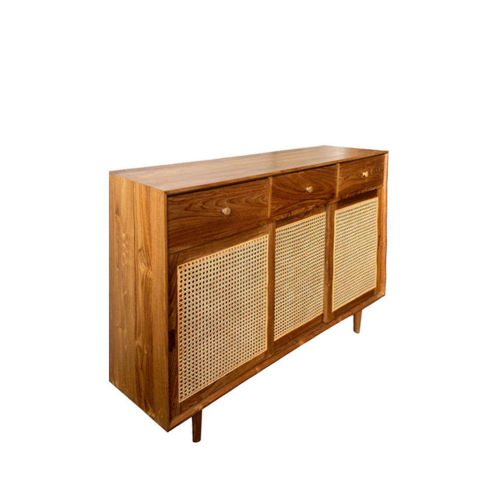 Bruno Rattan Sideboard - Modern Woven Storage Cabinet for Living Room, Dining Room & Entryway - Stylish Home Decor & Organizer for Small Spaces