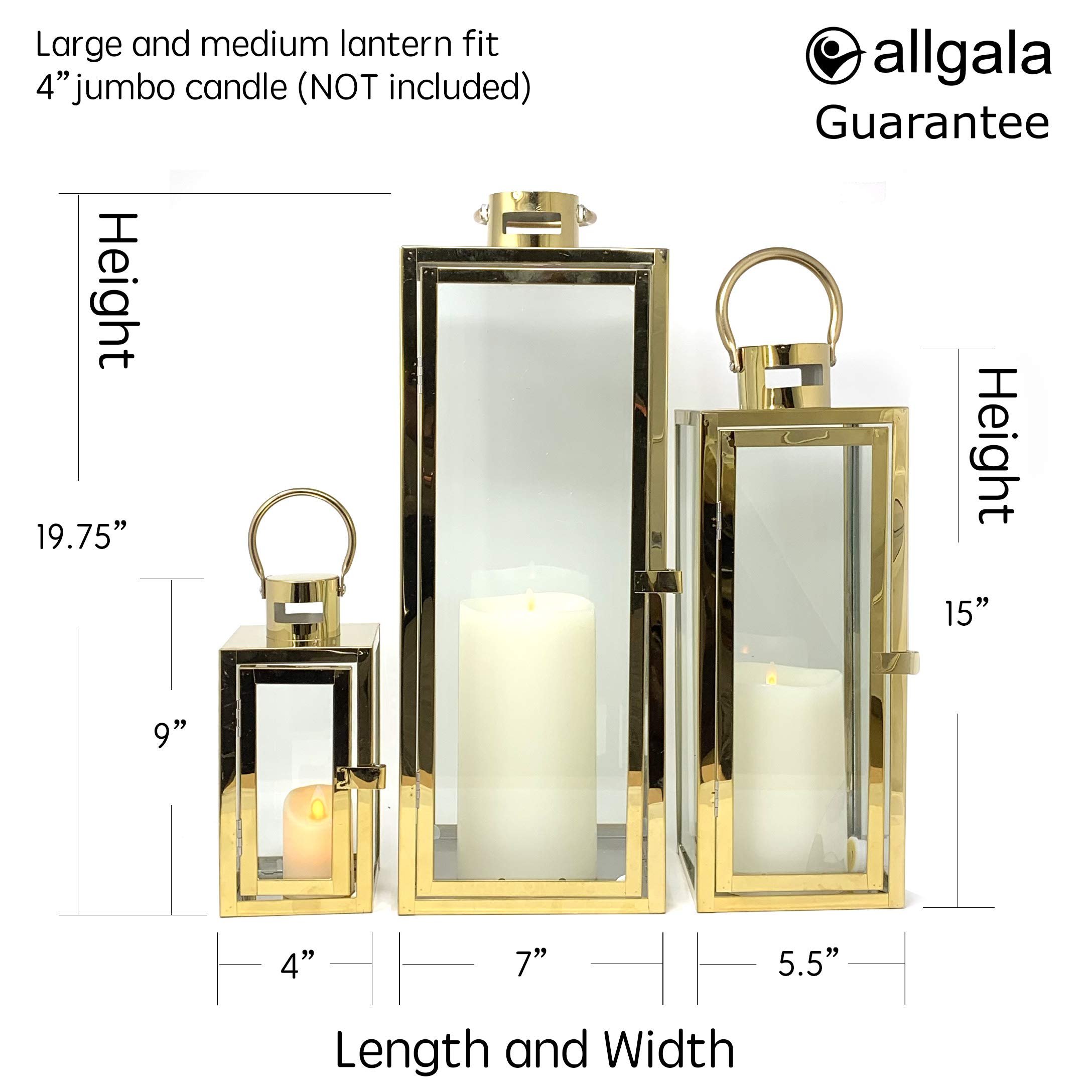 Allgala 3-Piece Jumbo Lantern Set - 23 Inch Modern Indoor/Outdoor Candle Lanterns with White Painted Iron Frame & Tempered Glass - Perfect for Garden, Poolside, Fireplace Decor, and Wedding Centerpieces