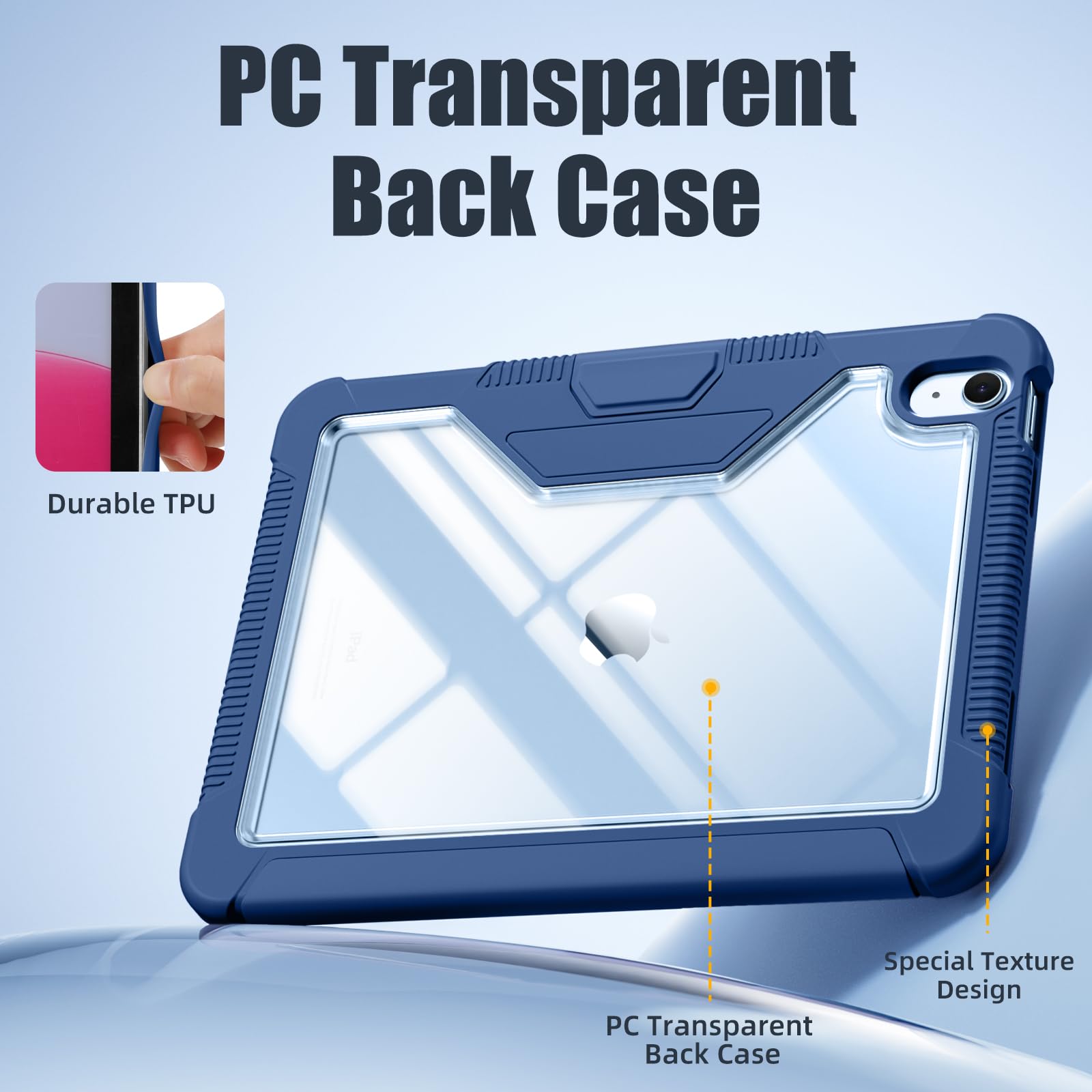 Mastten iPad Pro 11 Inch Case (11th/10th Generation 2025/2022) - Clear Back Protective Cover with Trifold Stand, Apple Pencil Holder & Auto Sleep/Wake Function - Seablue | Perfect for Work, School & Travel Protection